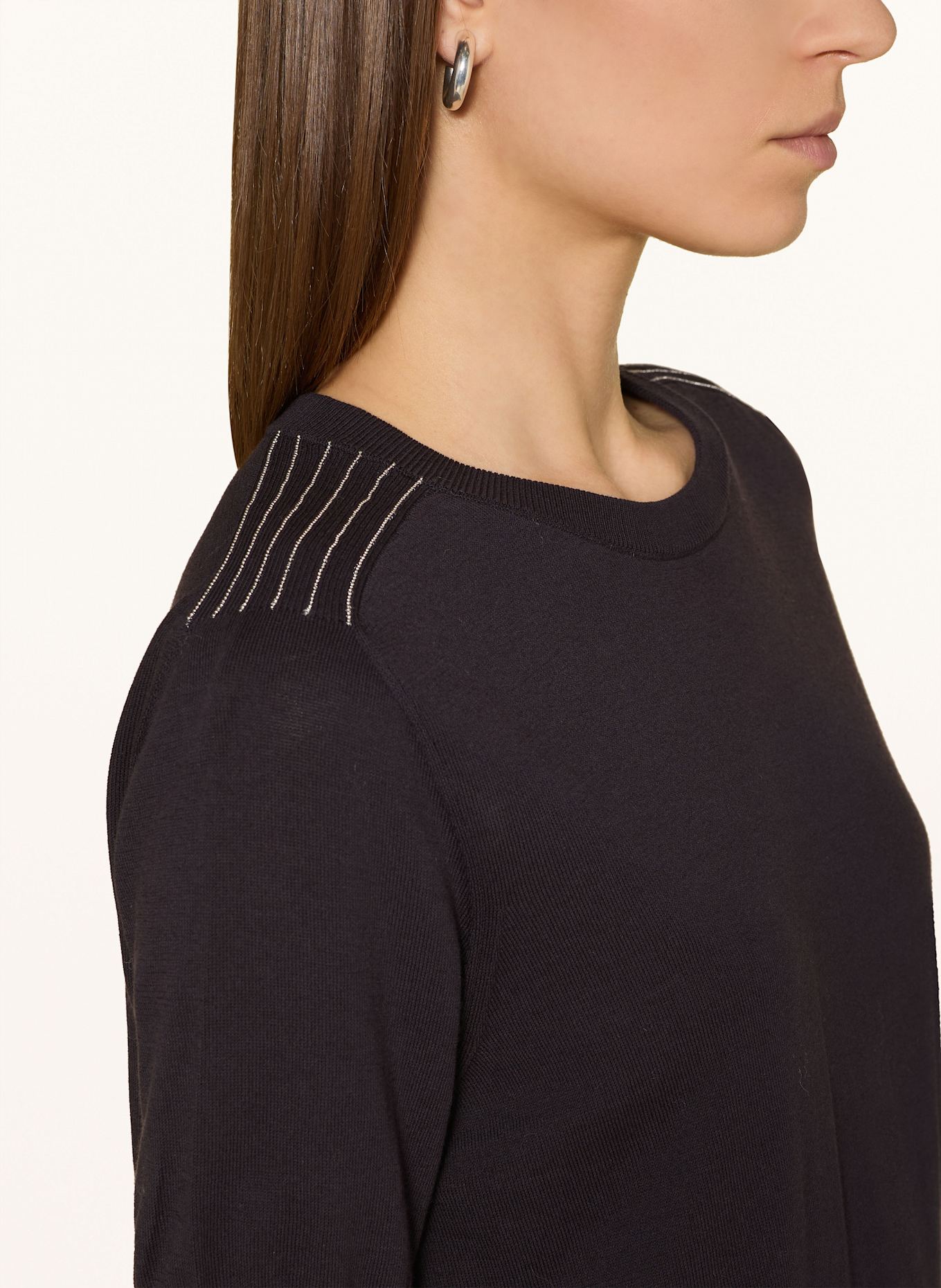 PESERICO Strickshirt mit Schmuckperlen: SCHWARZ