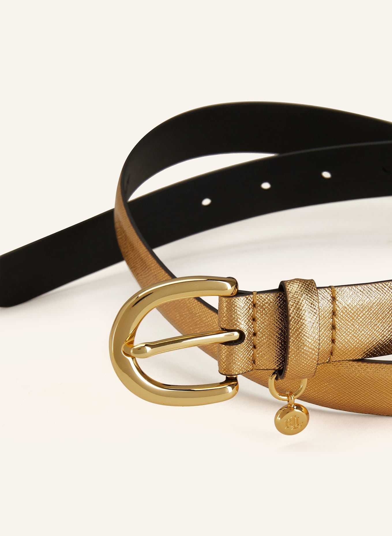LAUREN RALPH LAUREN Ledergürtel: GOLD / SCHWARZ