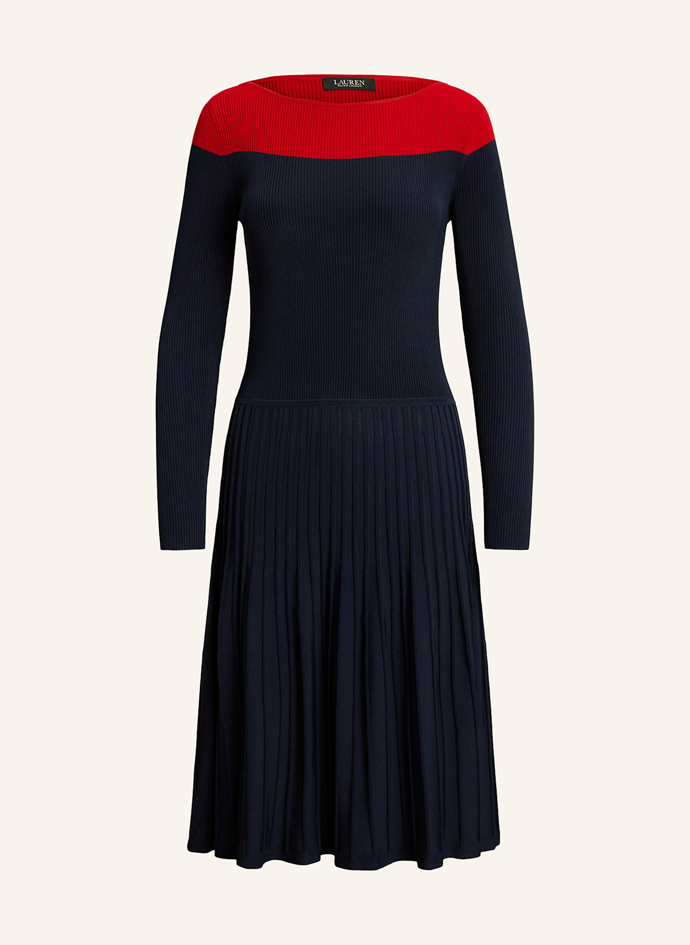 LAUREN RALPH LAUREN Strickkleid: DUNKELBLAU/ ROT