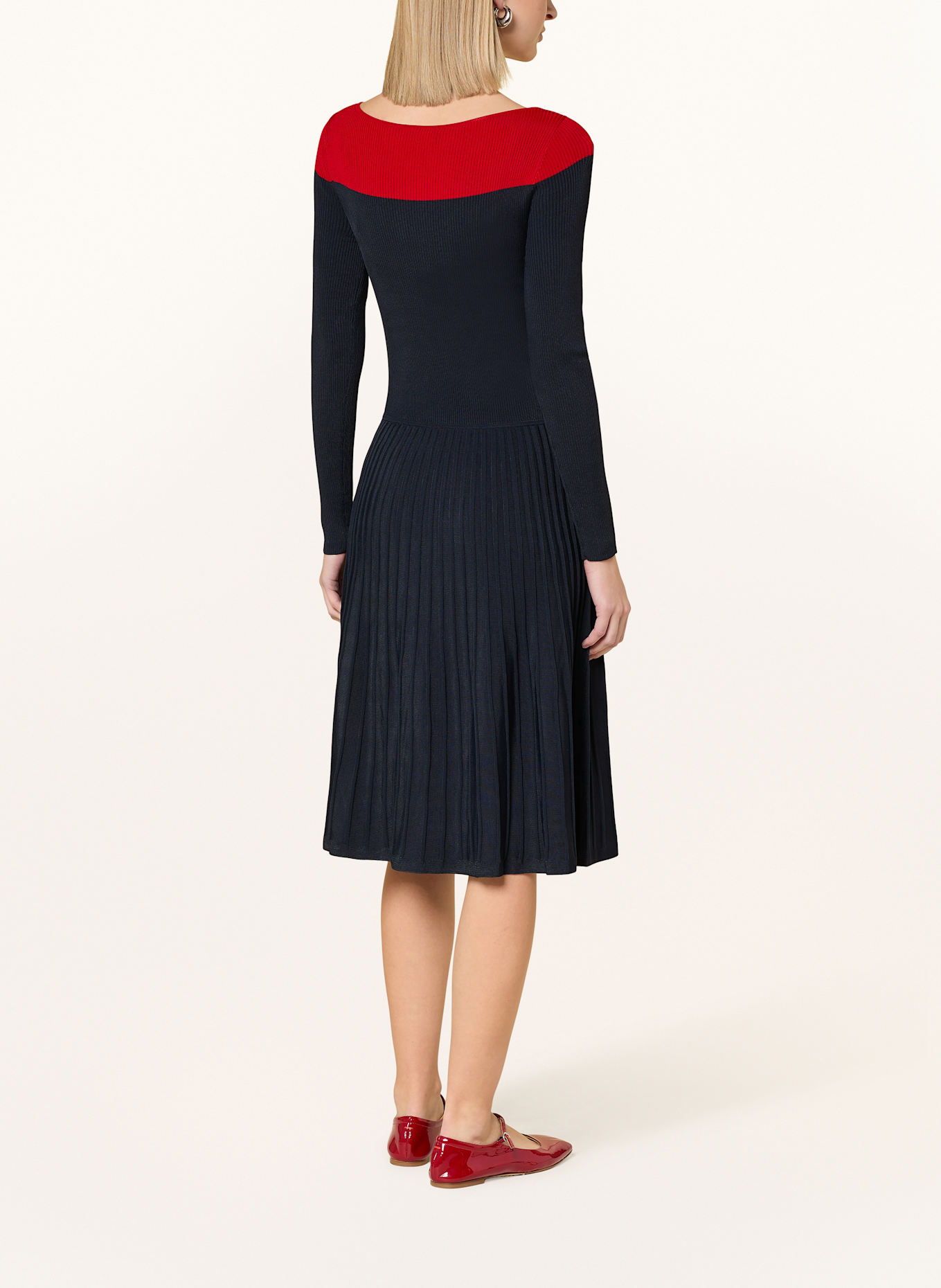LAUREN RALPH LAUREN Strickkleid: DUNKELBLAU/ ROT