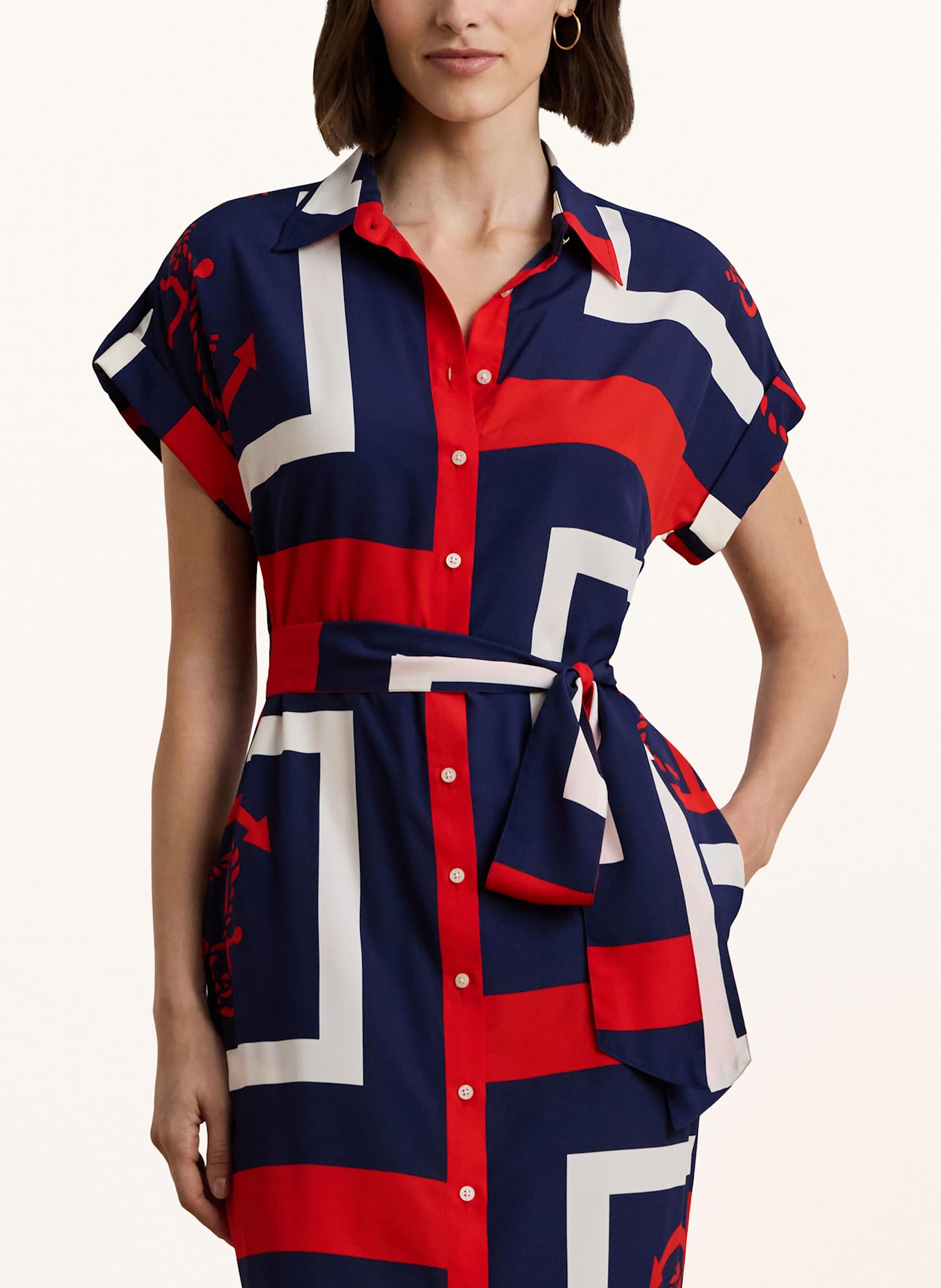 LAUREN RALPH LAUREN Hemdblusenkleid: DUNKELBLAU / ROT / WEISS