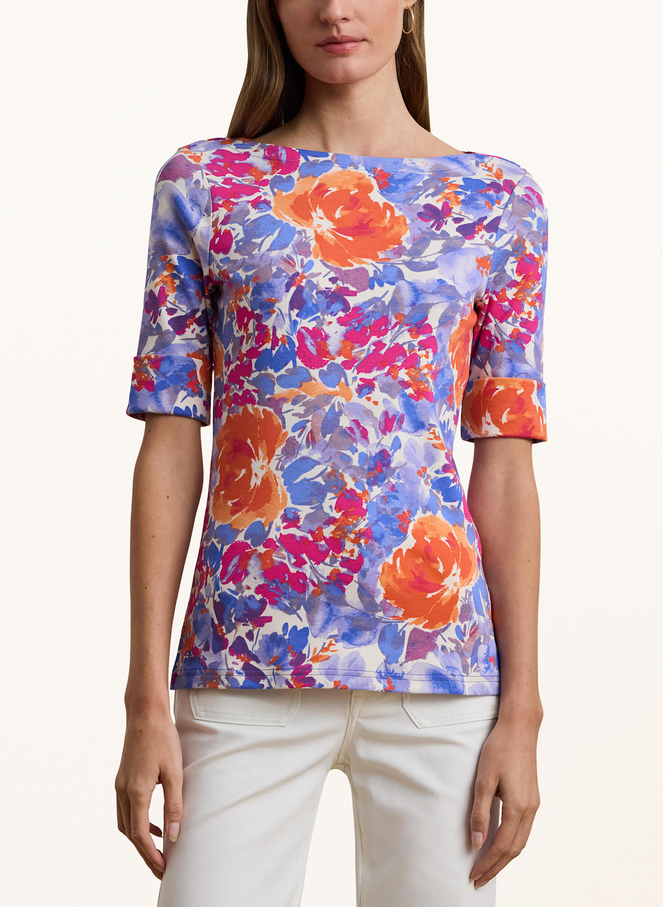 LAUREN RALPH LAUREN Tričko: SVĚTLE FIALOVÁ / TMAVĚ MODRÁ / ORANŽOVÁ