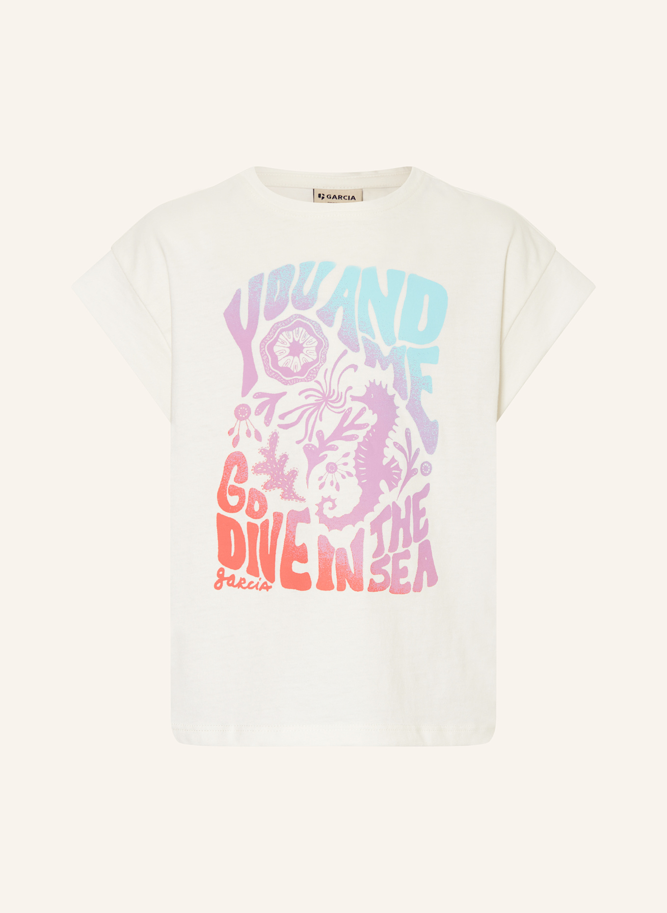 GARCIA T-shirt: BIAŁY/ JASNOFIOLETOWY