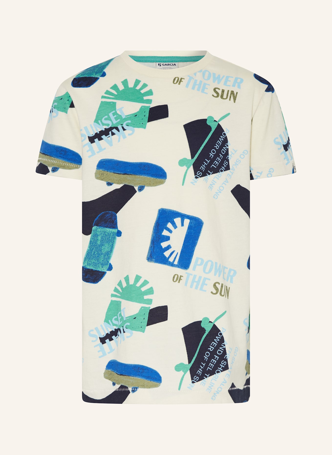 GARCIA Tričko: KRÉMOVÁ / TMAVĚ MODRÁ / ZELENÁ
