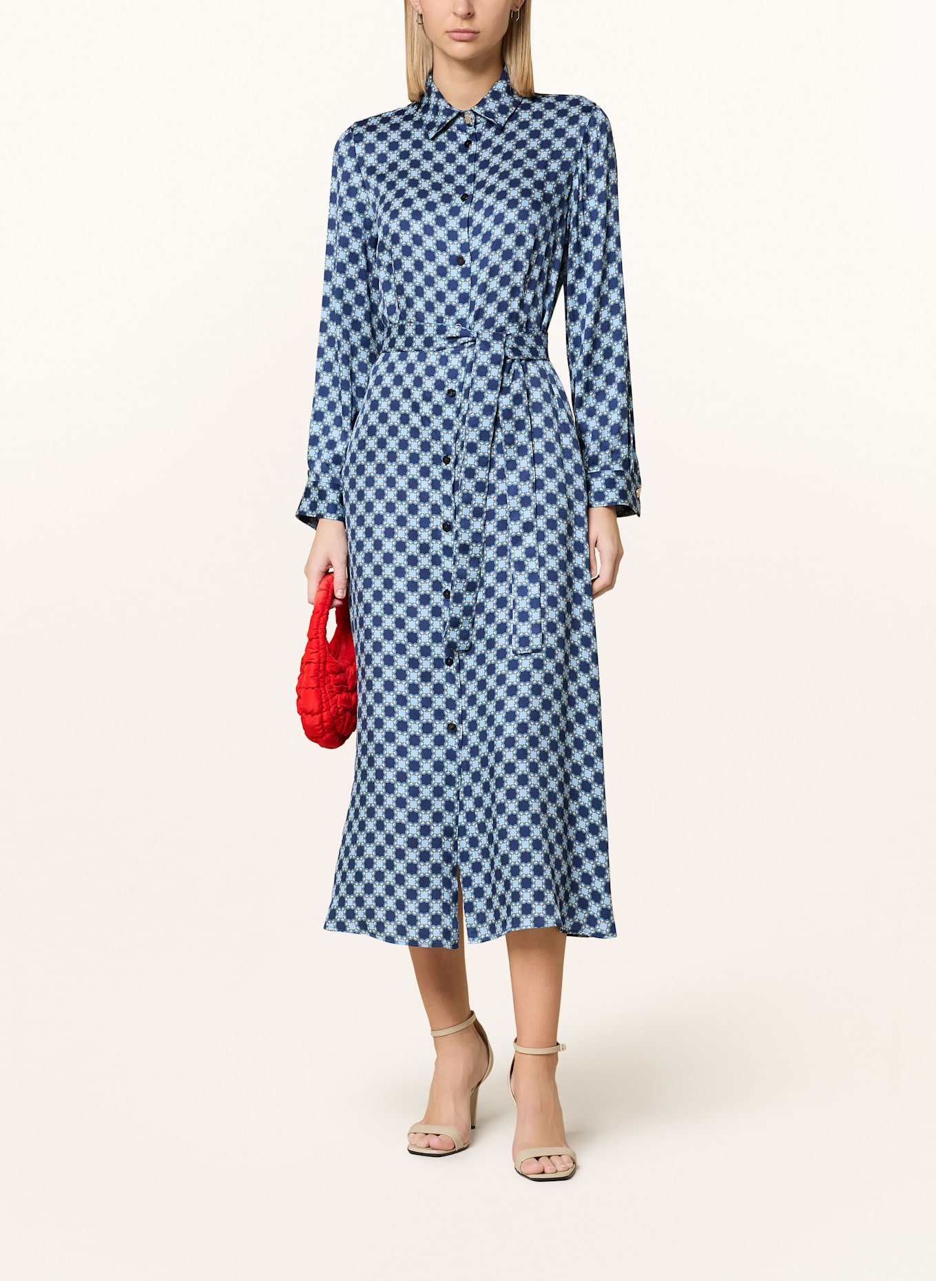 ELENA MIRO Satinkleid: DUNKELBLAU / HELLBLAU / CREME