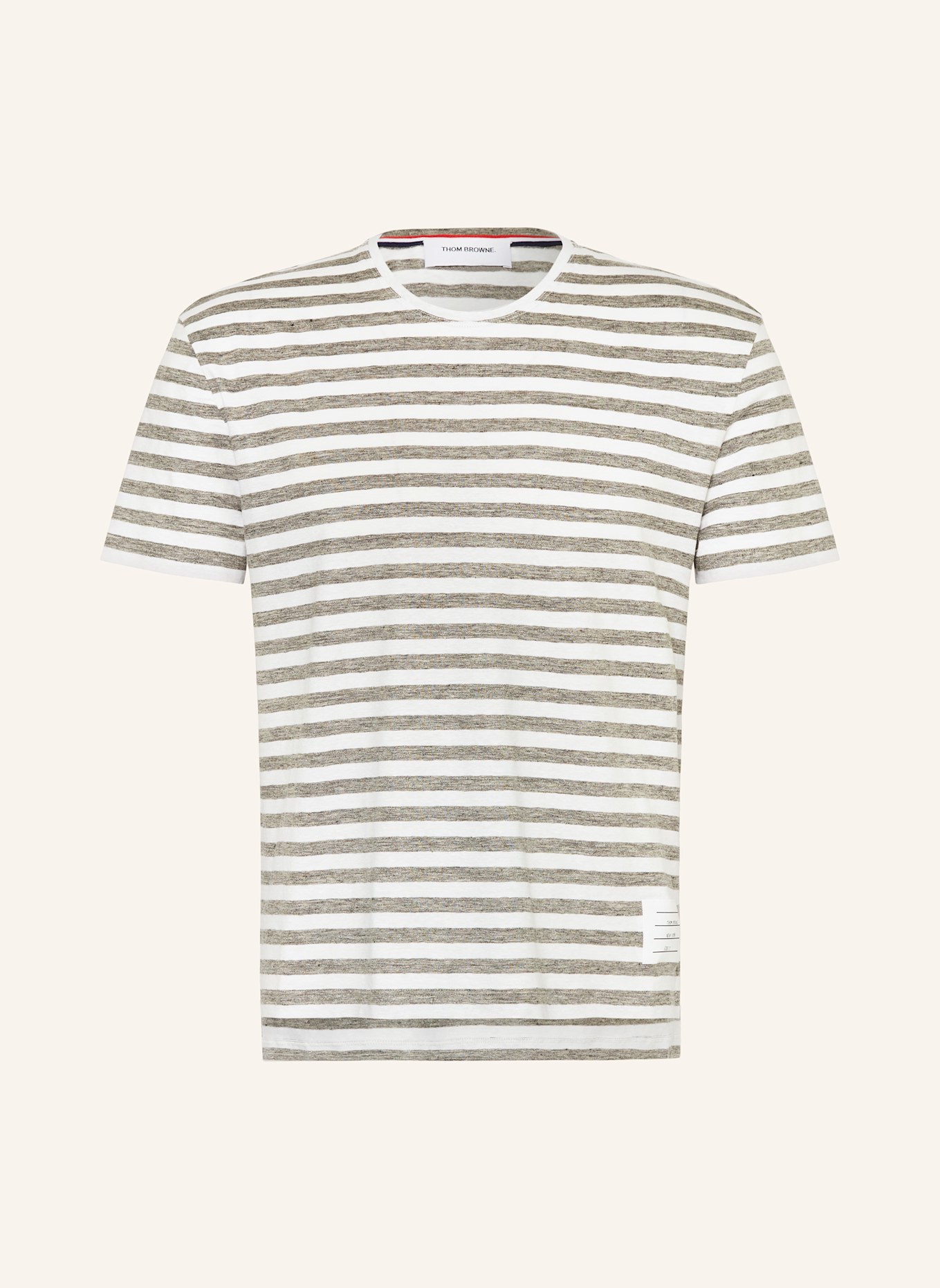 THOM BROWNE. T-Shirt aus Leinen: WEISS / GRAU