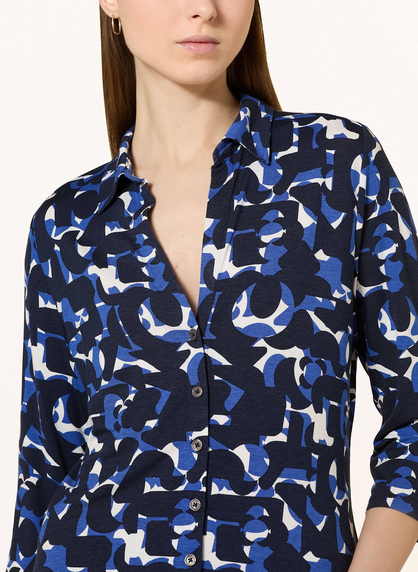 Marc O'Polo Hemdbluse mit 3/4-Arm aus Jersey: DUNKELBLAU / BLAU / WEISS
