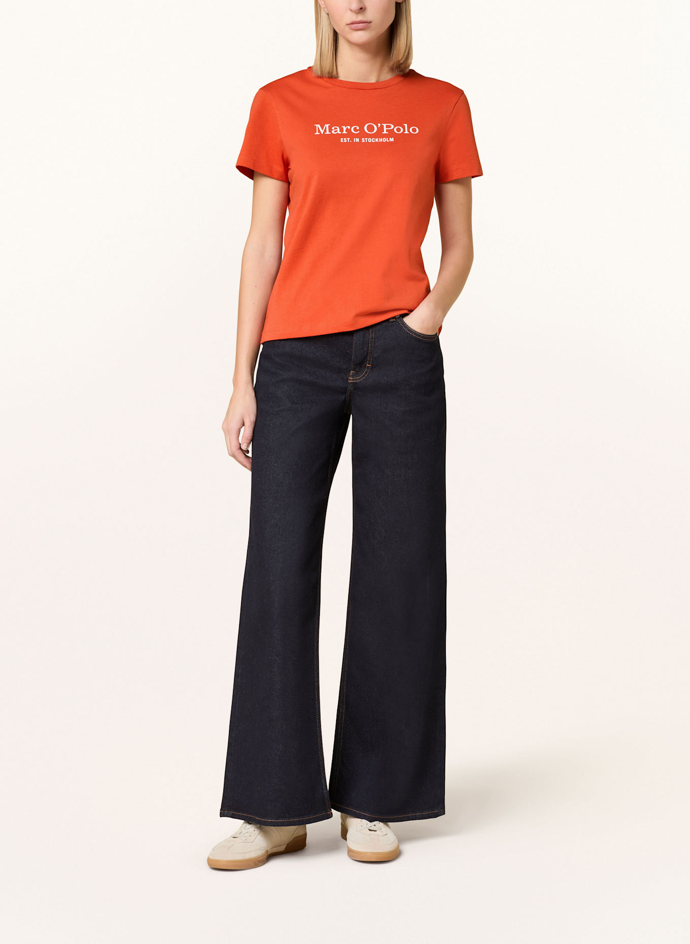 Marc O'Polo T-shirt: CIEMNOPOMARAŃCZOWY / BIAŁY