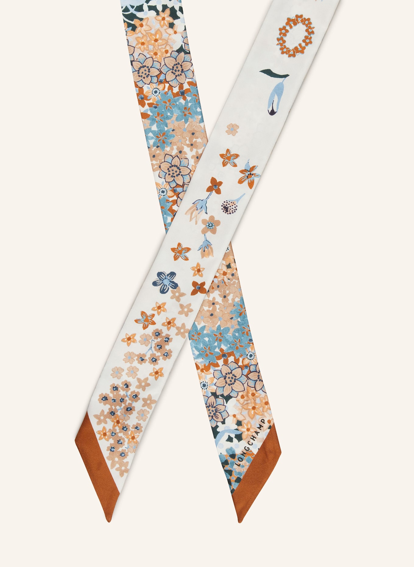 LONGCHAMP Seidentuch COLLIER DE FLEURS: WEISS / HELLBLAU / BRAUN