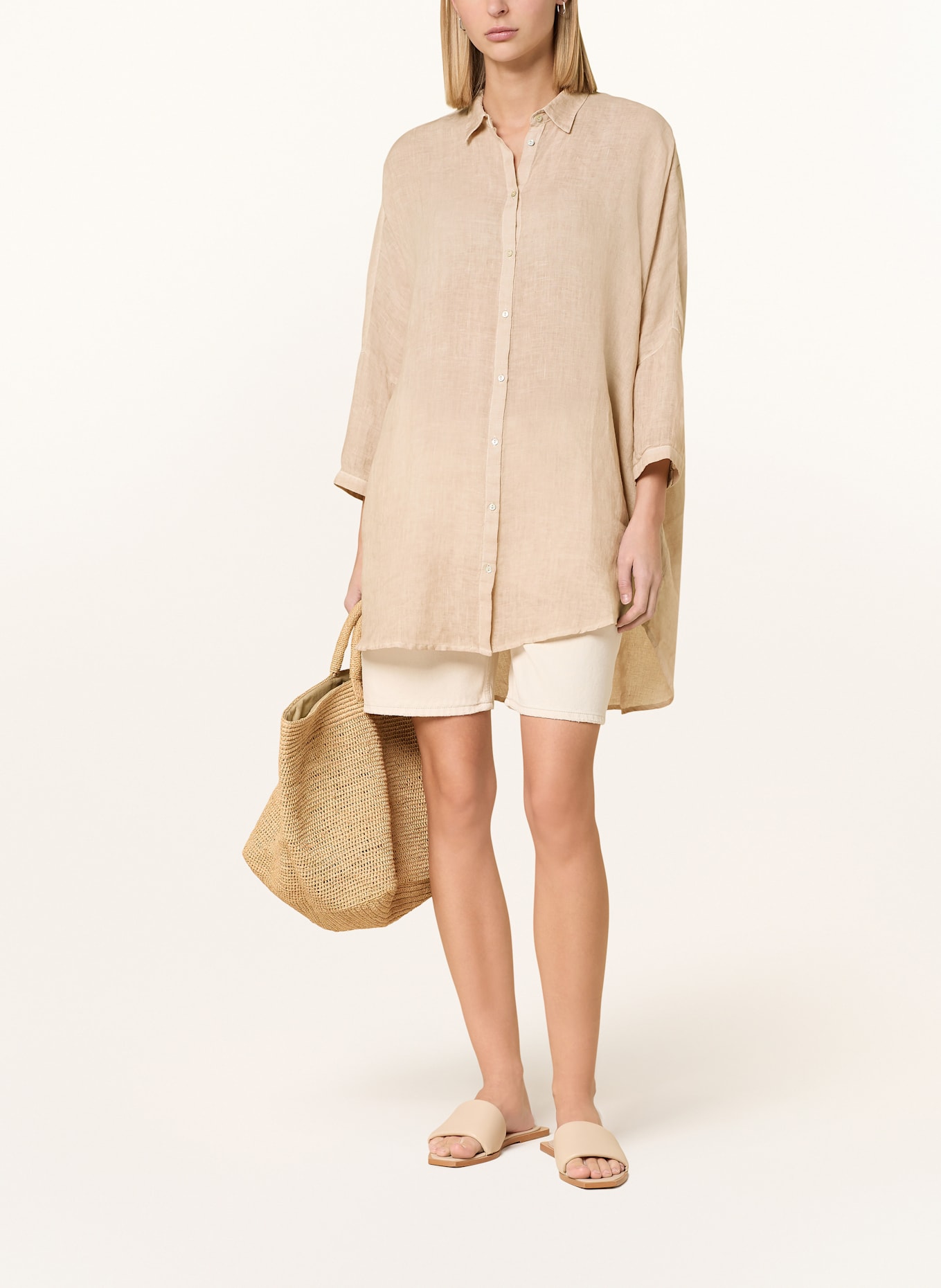 120%lino Oversized-Hemdbluse aus Leinen mit 3/4-Arm: BEIGE