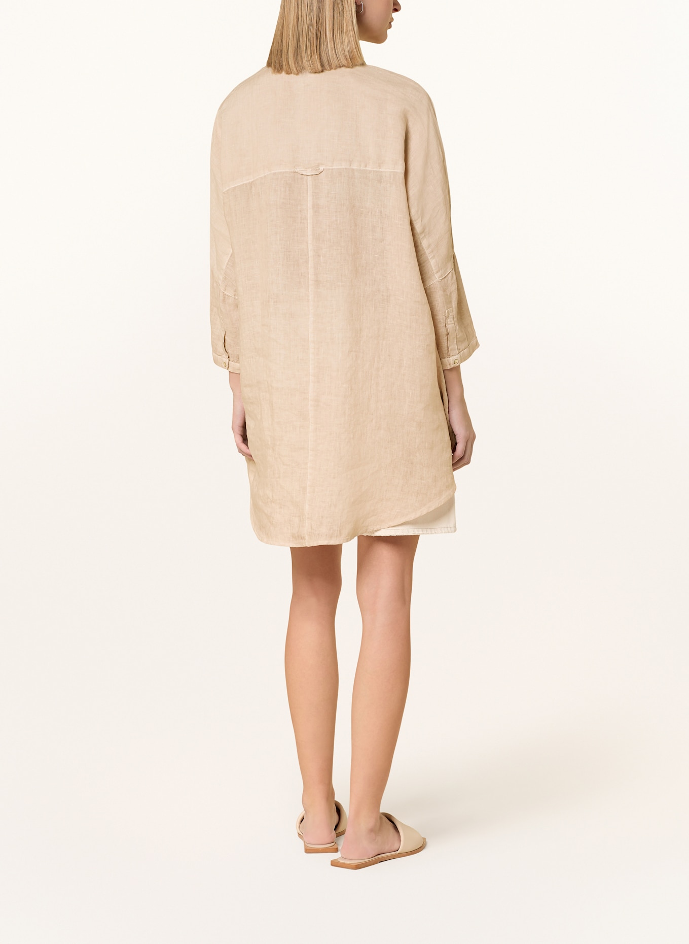 120%lino Oversized-Hemdbluse aus Leinen mit 3/4-Arm: BEIGE