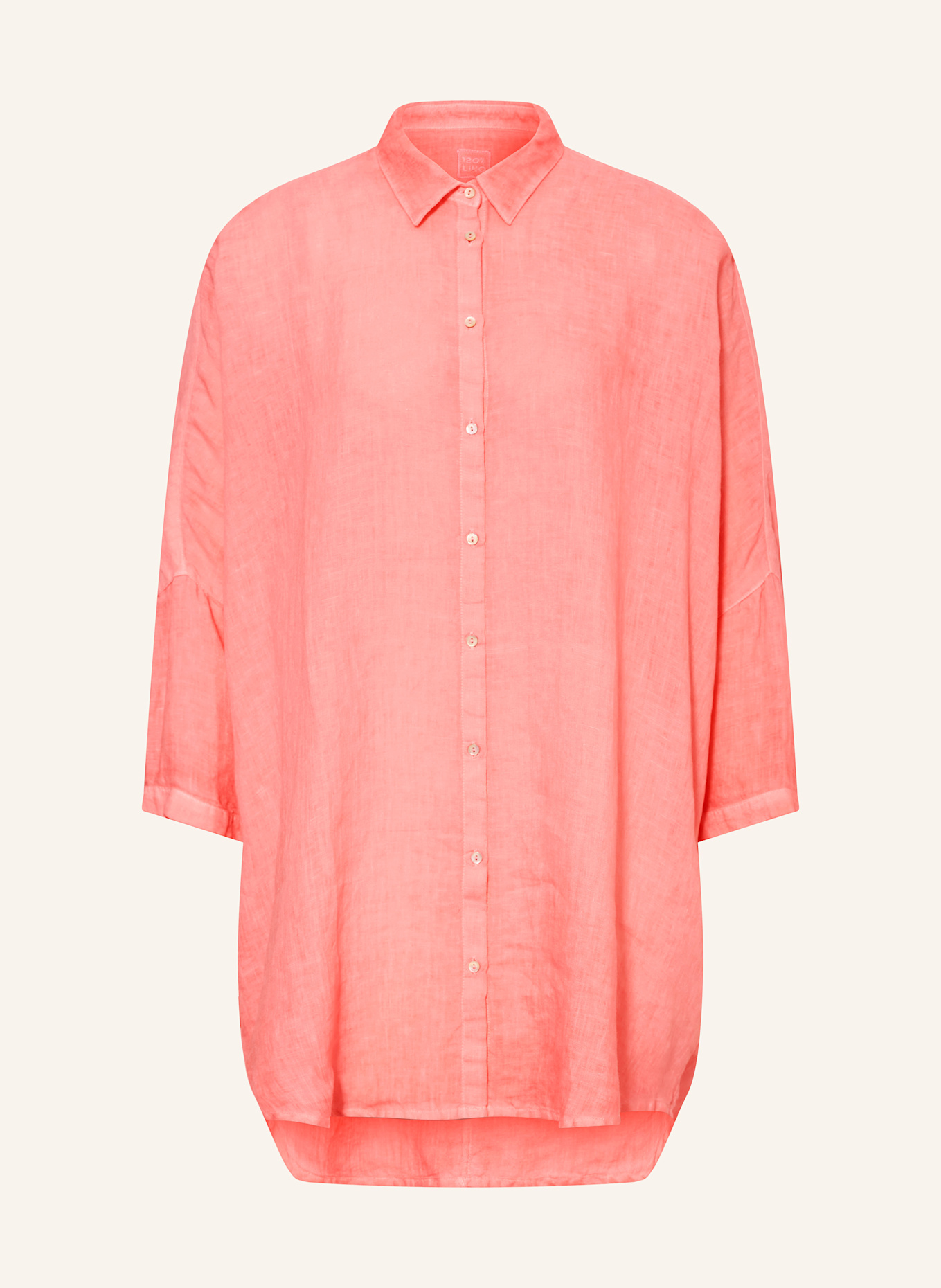 120%lino Oversized-Hemdbluse aus Leinen mit 3/4-Arm: PINK