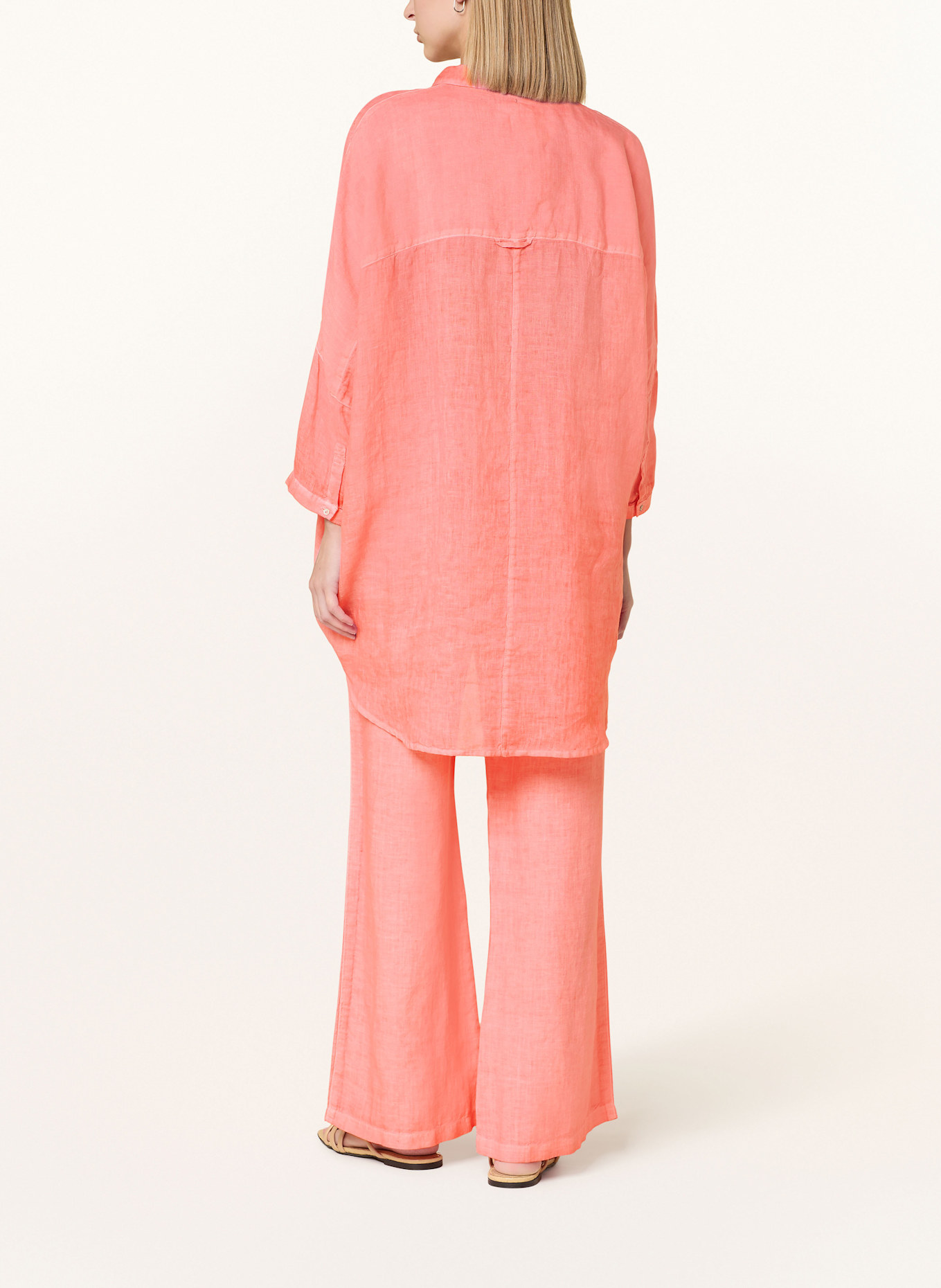 120%lino Oversized-Hemdbluse aus Leinen mit 3/4-Arm: PINK