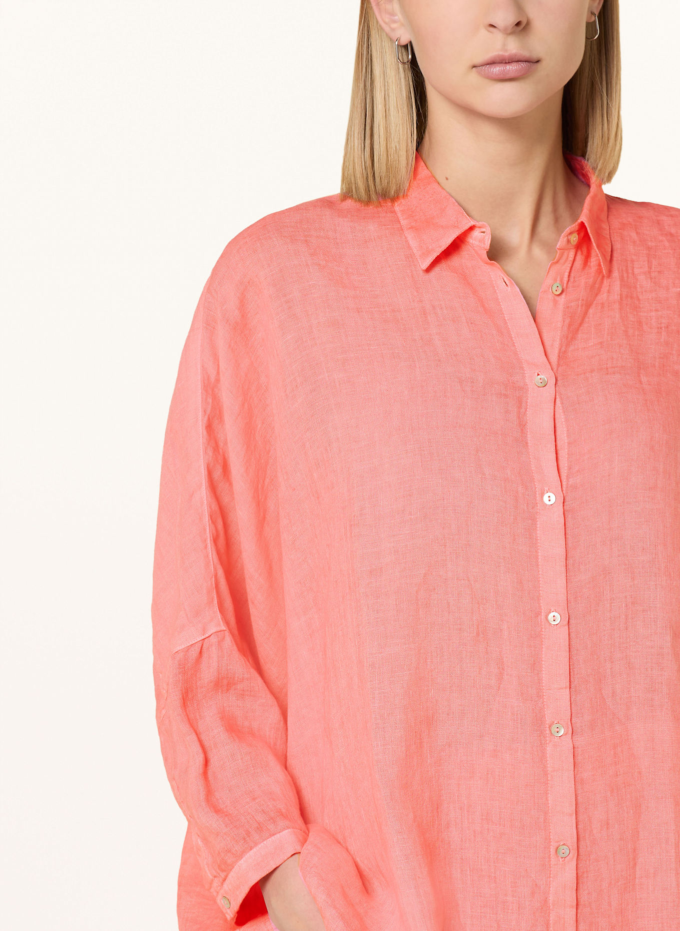 120%lino Oversized-Hemdbluse aus Leinen mit 3/4-Arm: PINK