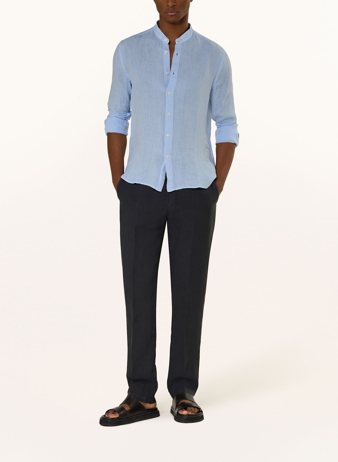 120%lino Leinenhemd Slim Fit mit Stehkragen: HELLBLAU