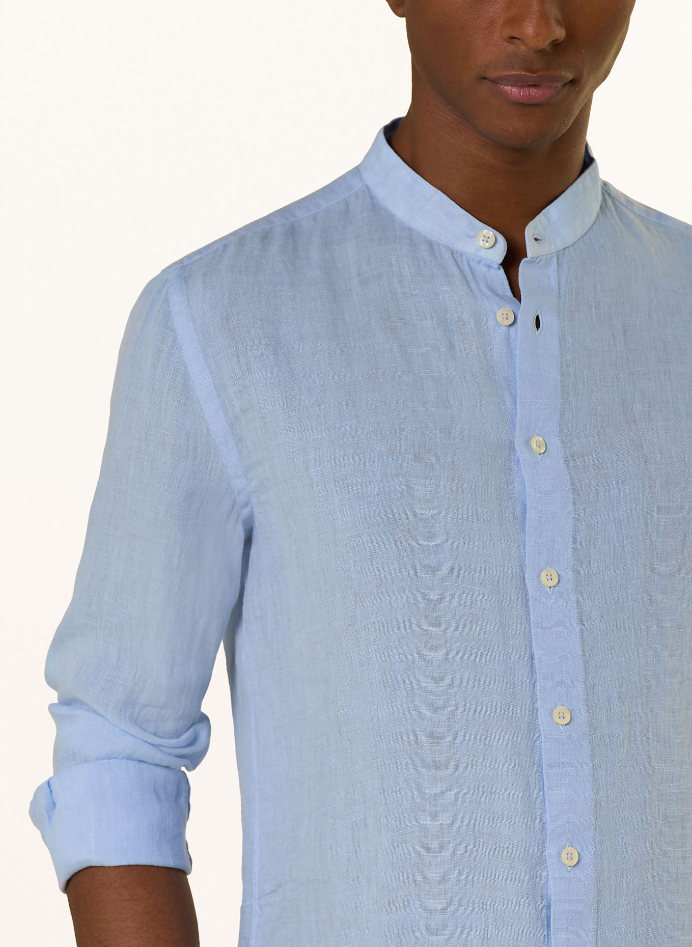 120%lino Leinenhemd Slim Fit mit Stehkragen: HELLBLAU