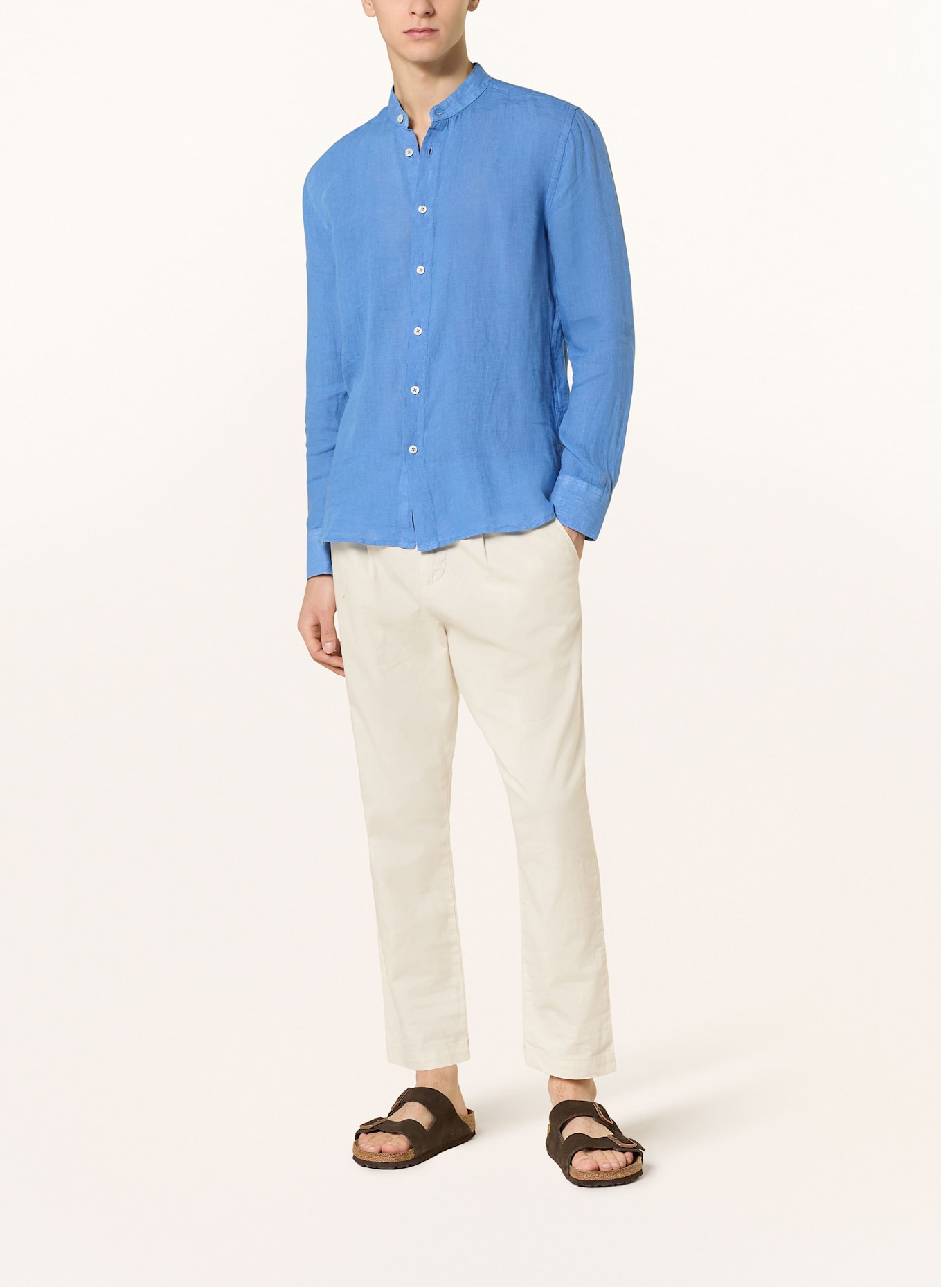 120%lino Leinenhemd Slim Fit mit Stehkragen: BLAU