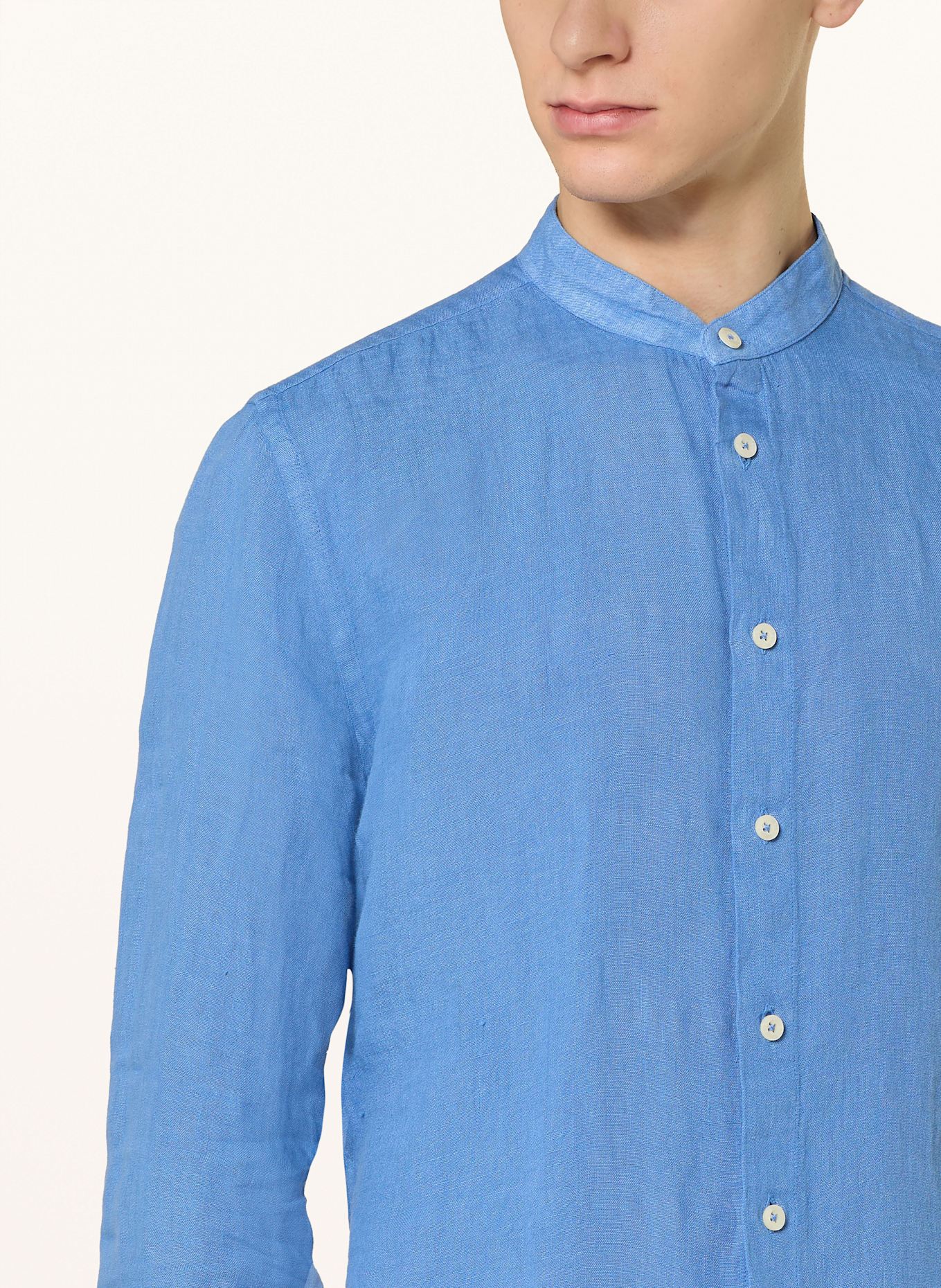 120%lino Leinenhemd Slim Fit mit Stehkragen: BLAU