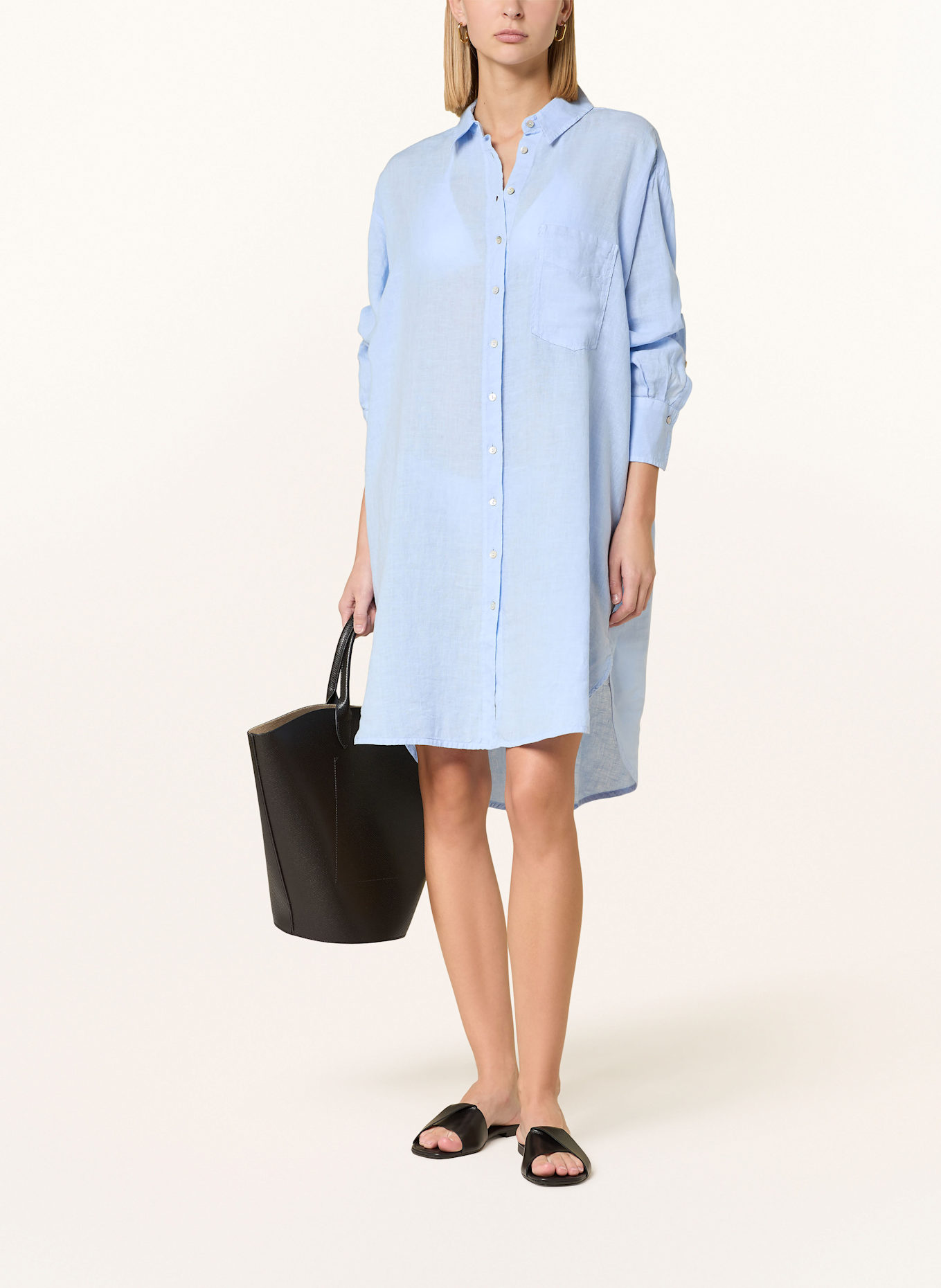 120%lino Hemdblusenkleid aus Leinen: HELLBLAU