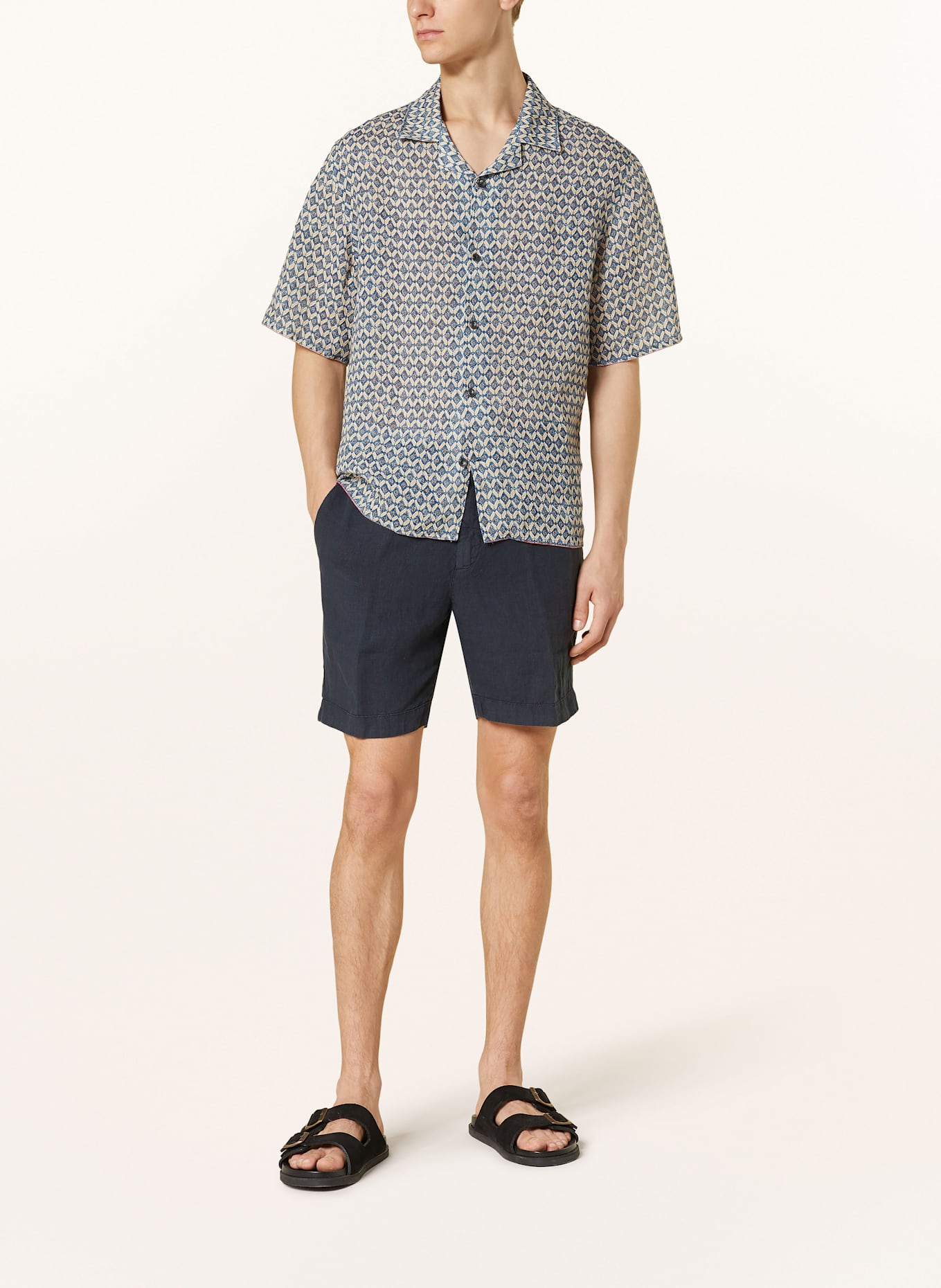 120%lino Resorthemd Regular Fit aus Leinen: DUNKELBLAU/ BEIGE/ BRAUN