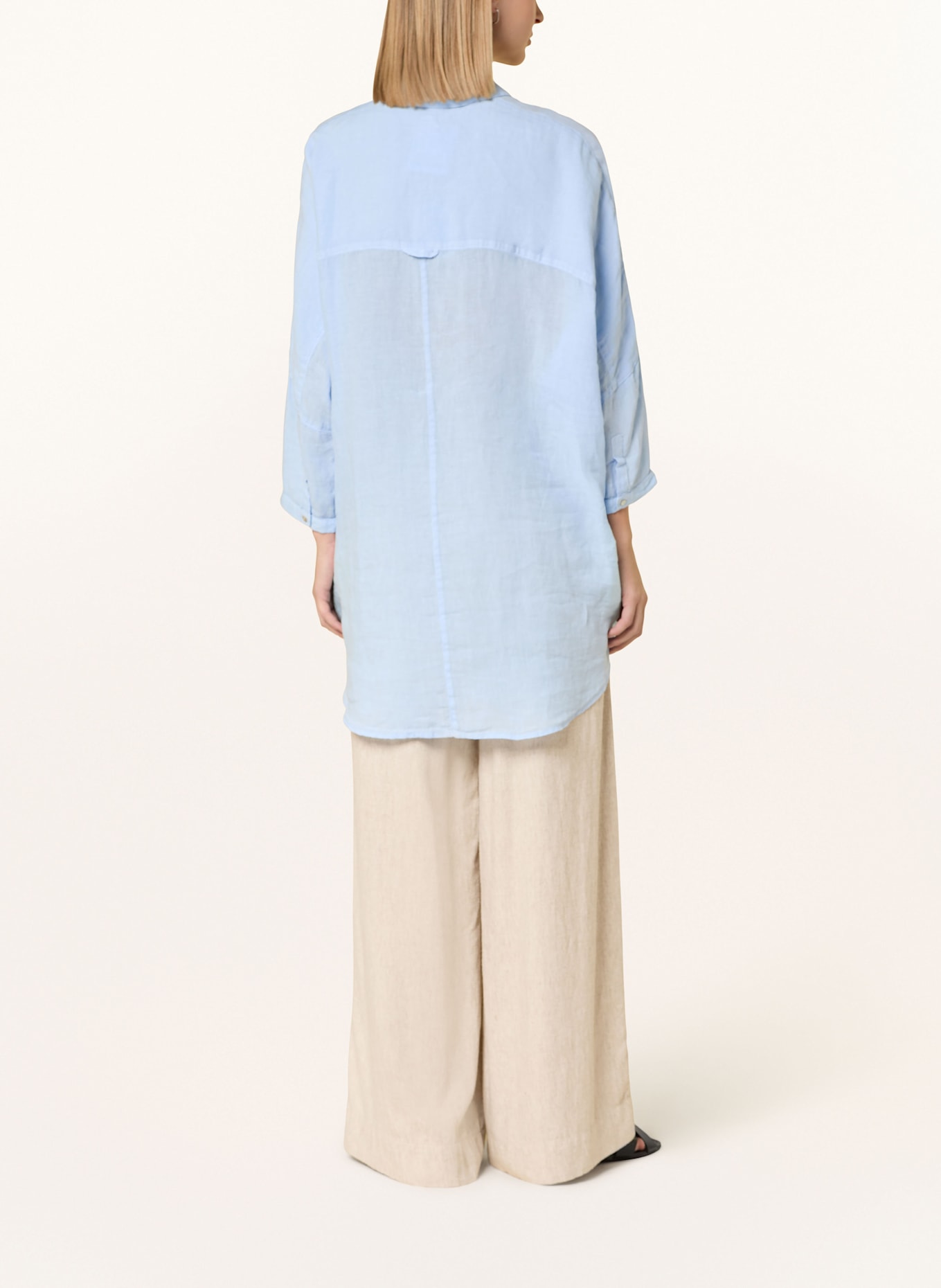 120%lino Oversized-Hemdbluse aus Leinen mit 3/4-Arm: HELLBLAU