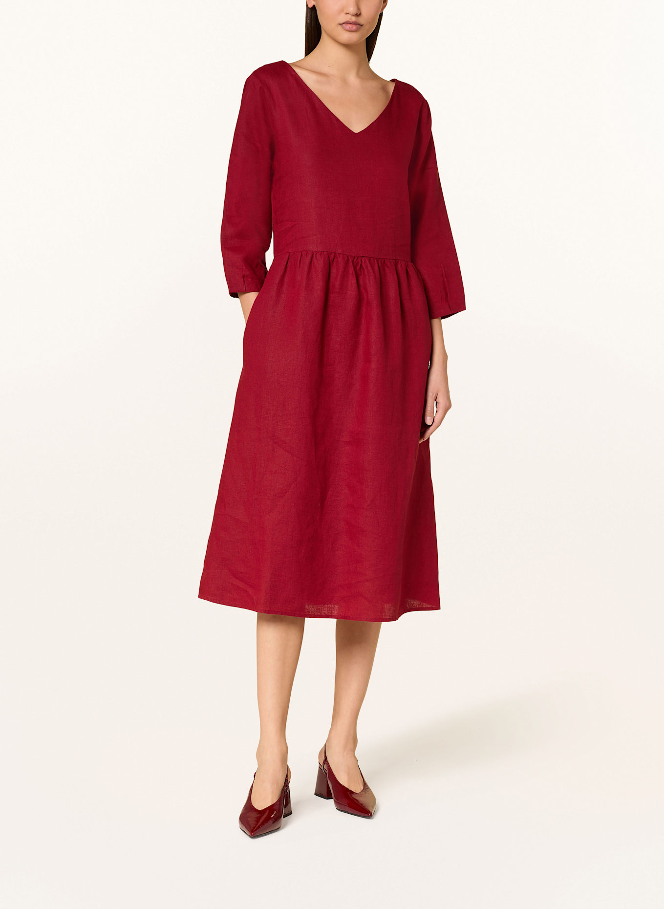 lilienfels Leinenkleid mit 3/4-Arm: DUNKELROT