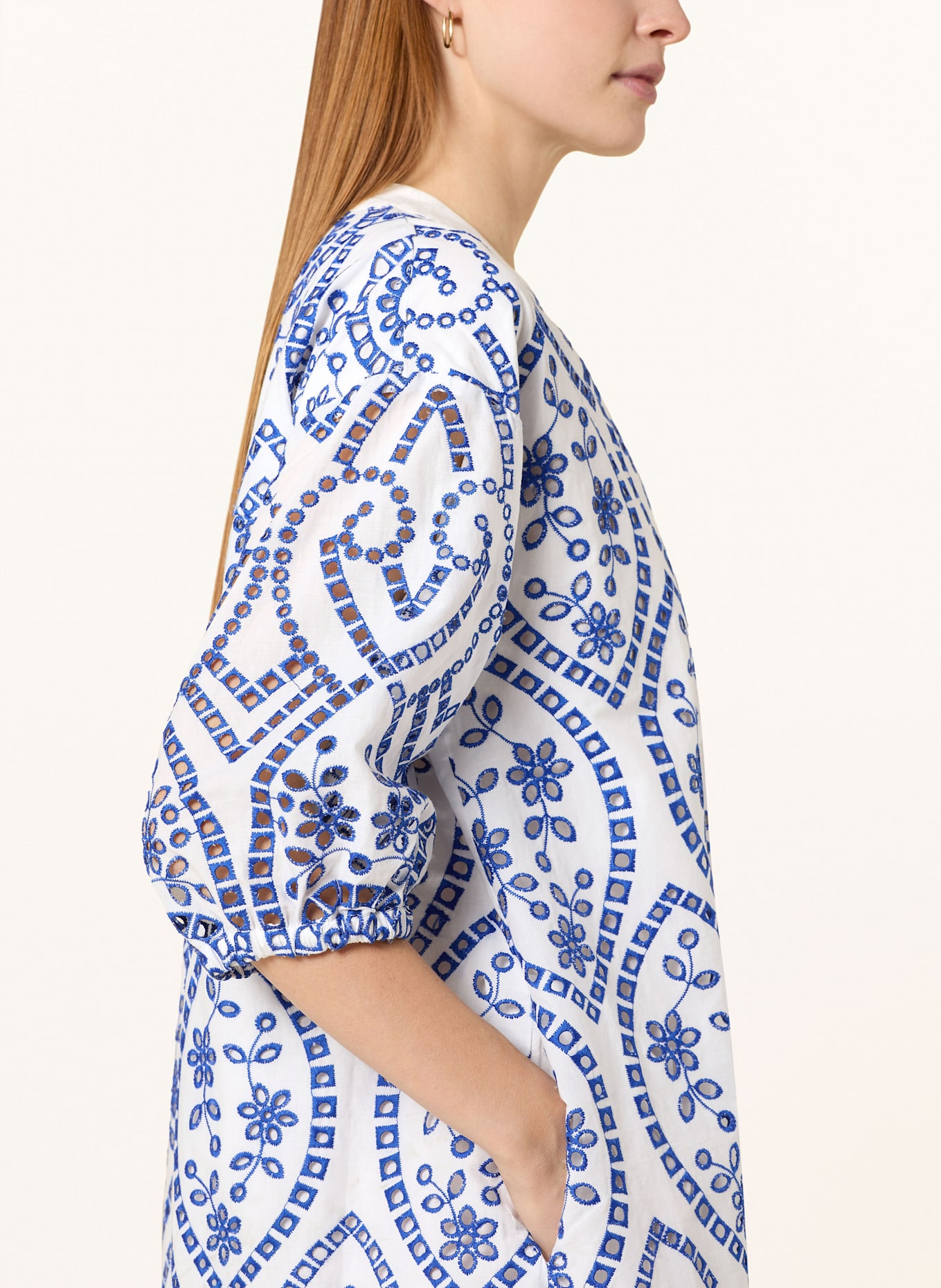 darling harbour Kleid aus Lochspitze mit 3/4-Arm: WEISS / BLAU