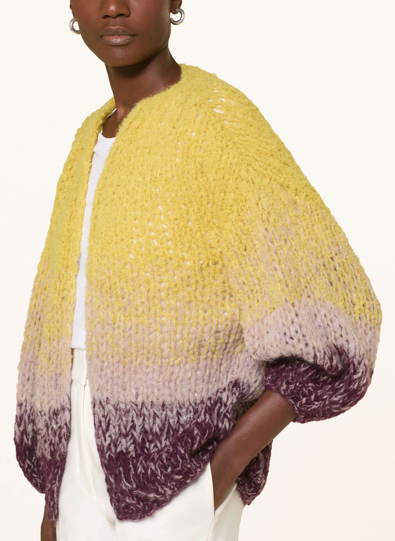 MAIAMI Strickhülle OMBRE aus Alpaka: DUNKELGELB / TAUPE / DUNKELROT