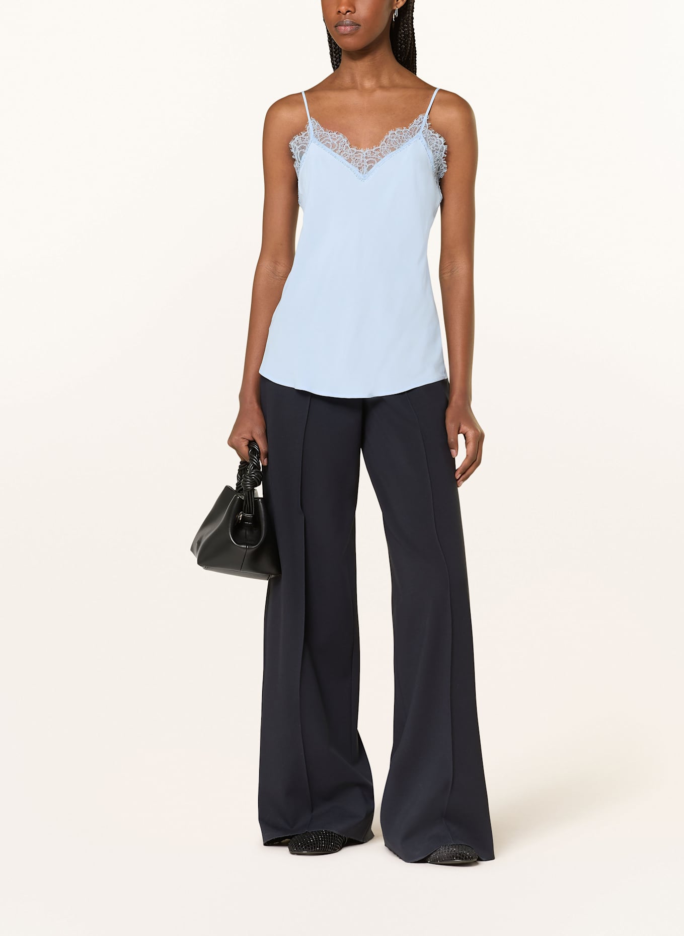 PATRIZIA PEPE Bluzka bez rękawów z dziurkowaną koronką: JASNONIEBIESKI