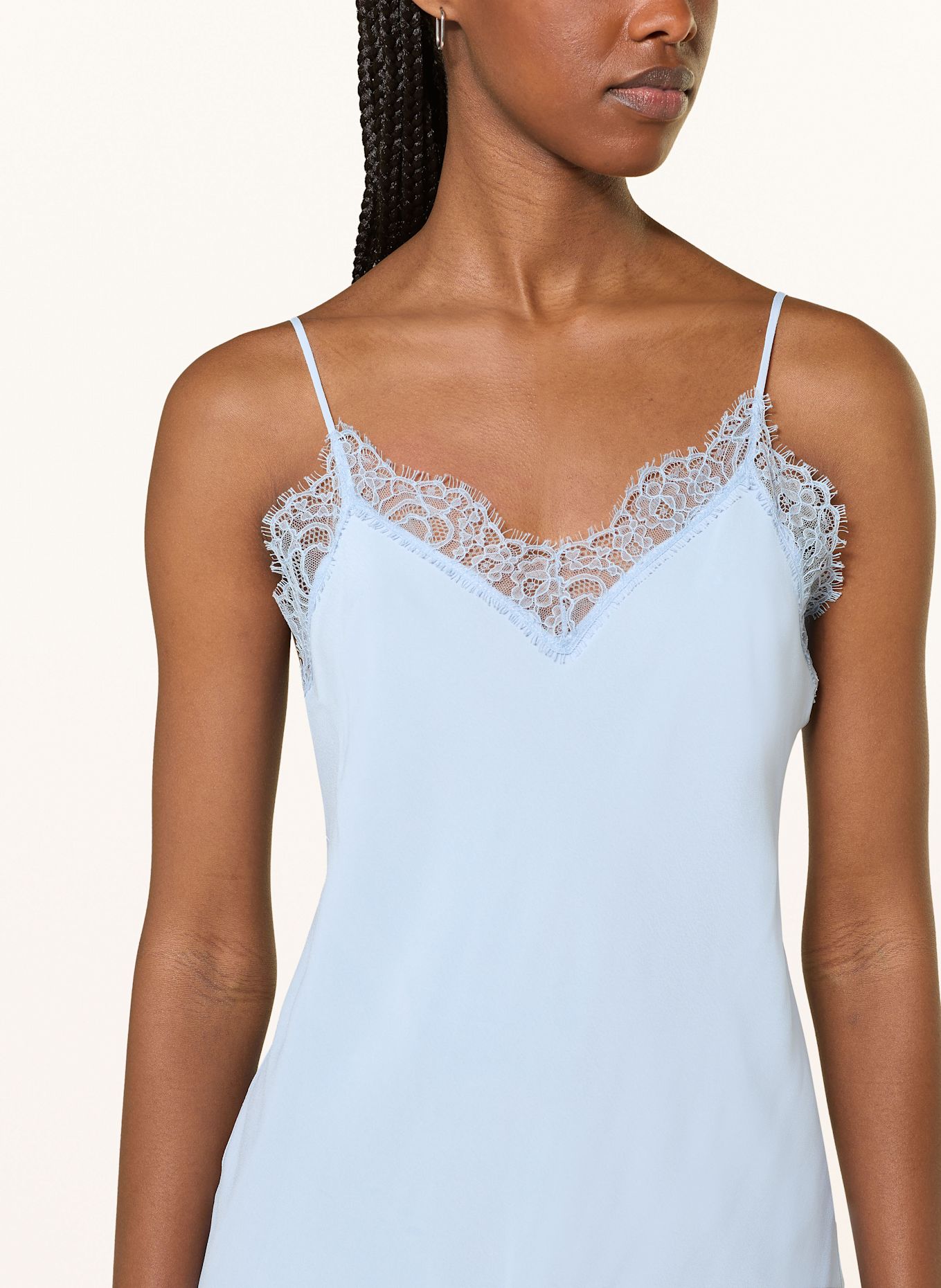 PATRIZIA PEPE Bluzka bez rękawów z dziurkowaną koronką: JASNONIEBIESKI