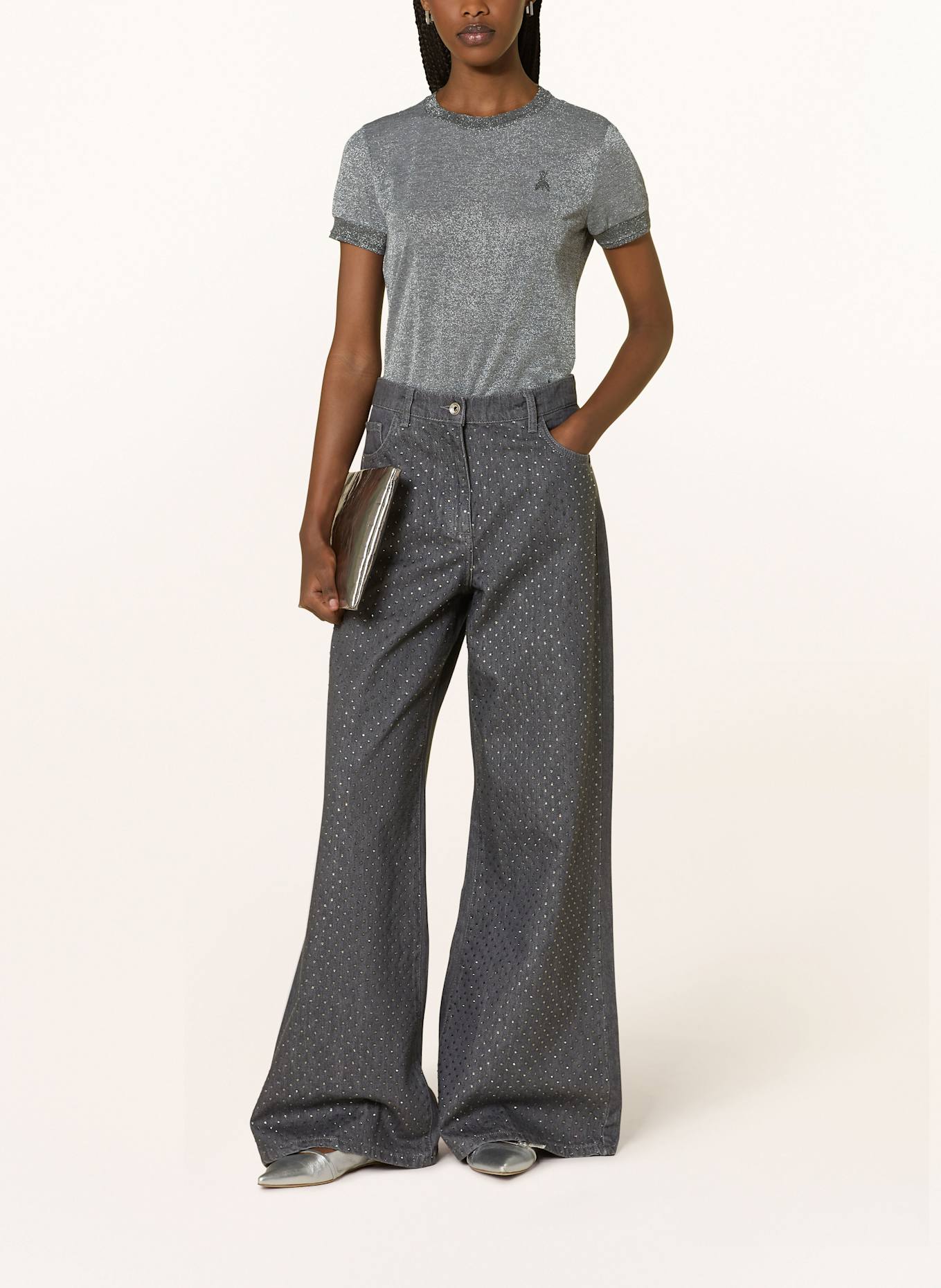 PATRIZIA PEPE Strickshirt mit Glitzergarn: GRAU / SILBER