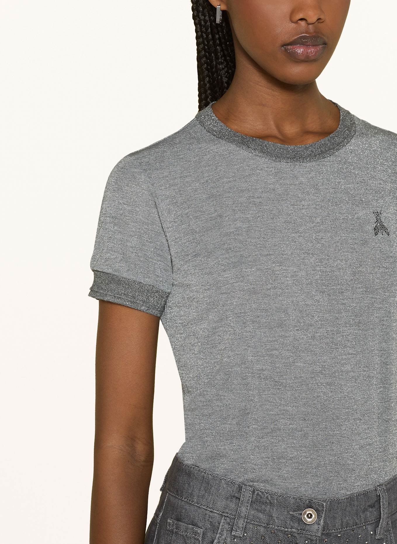 PATRIZIA PEPE Strickshirt mit Glitzergarn: GRAU / SILBER