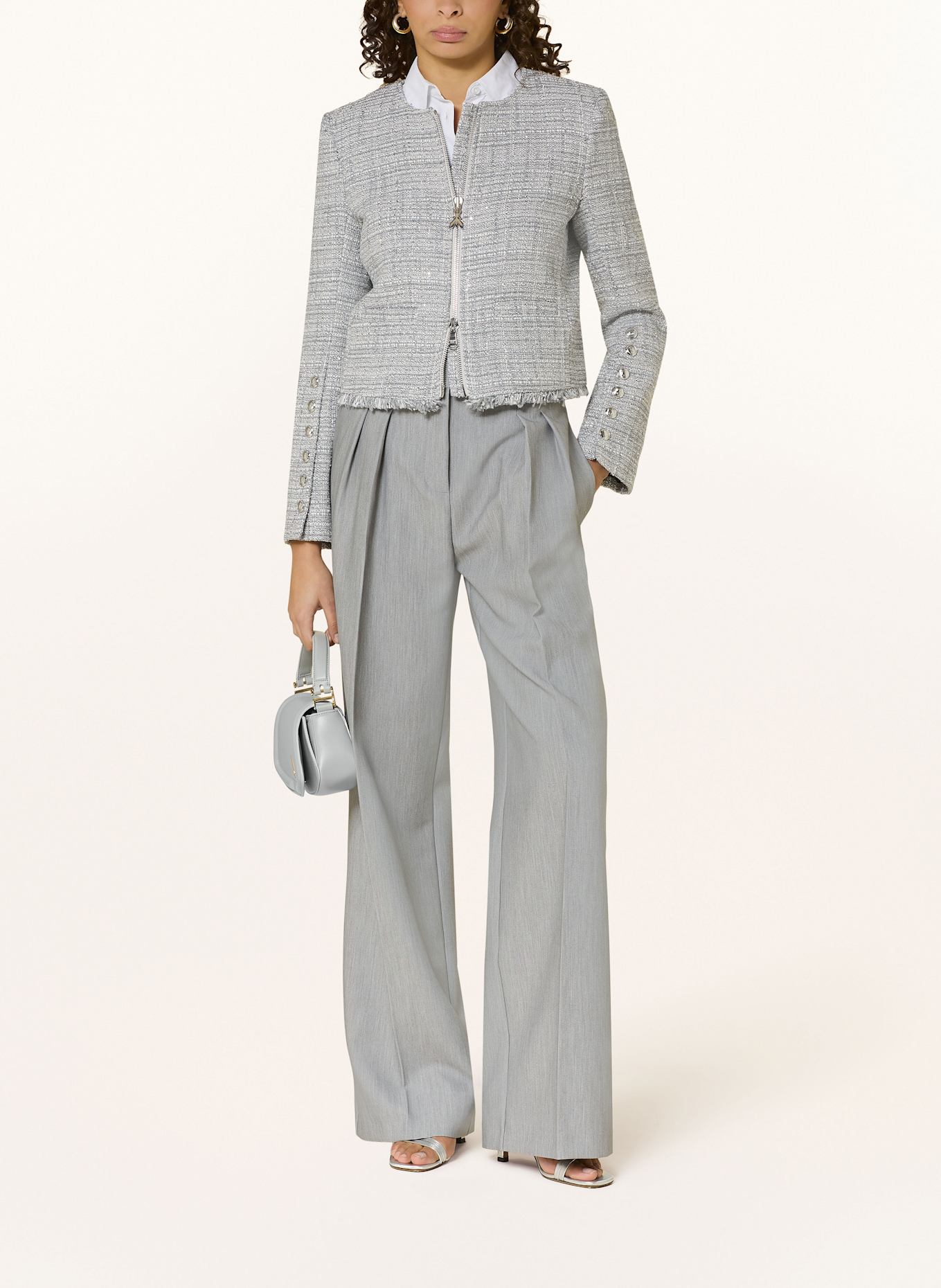 PATRIZIA PEPE Bouclé-Jacke mit Glitzergarn: HELLGRAU / WEISS