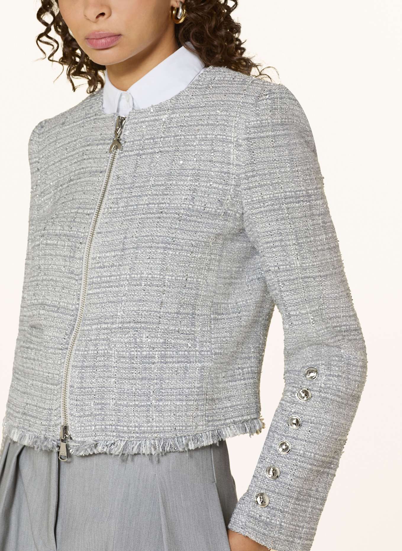 PATRIZIA PEPE Bouclé-Jacke mit Glitzergarn: HELLGRAU / WEISS