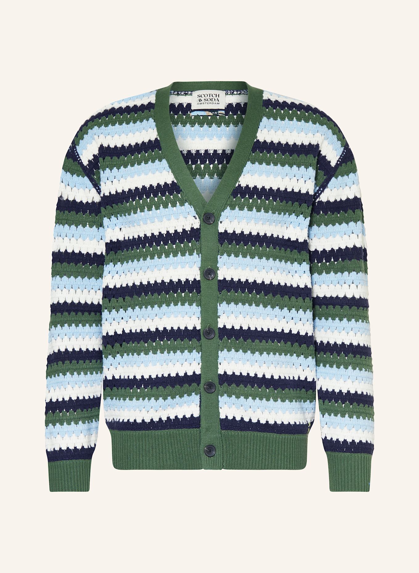 SCOTCH & SODA Strickjacke: DUNKELGRÜN/ HELLBLAU/ WEISS