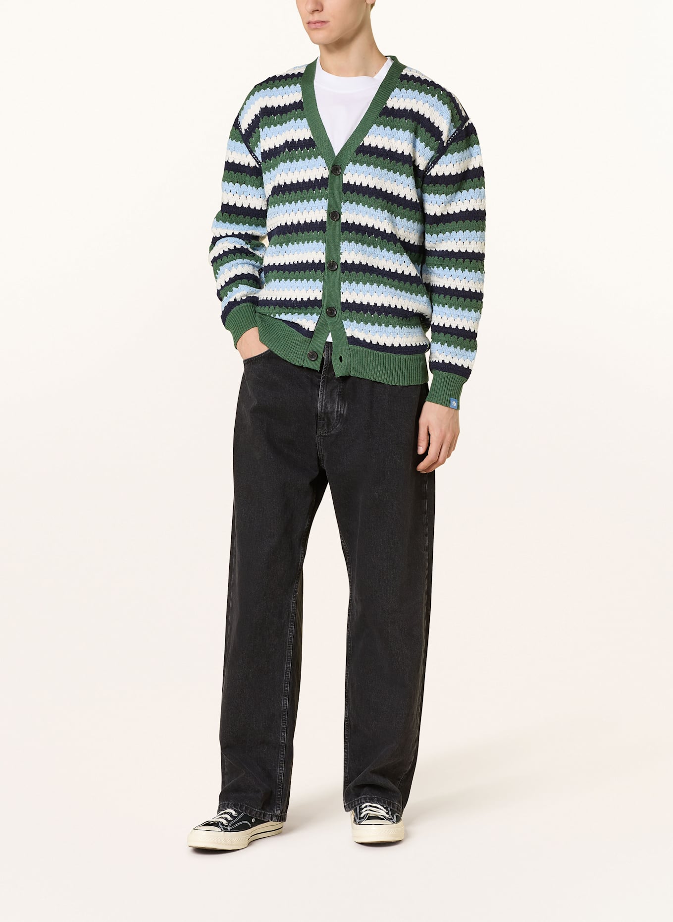 SCOTCH & SODA Strickjacke: DUNKELGRÜN/ HELLBLAU/ WEISS