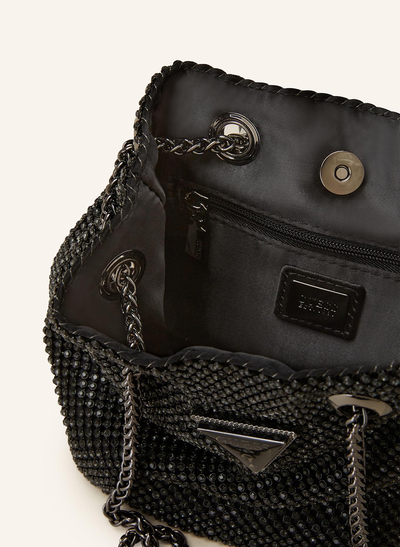 GUESS Umhängetasche ZALINA mit Schmucksteinen: SCHWARZ