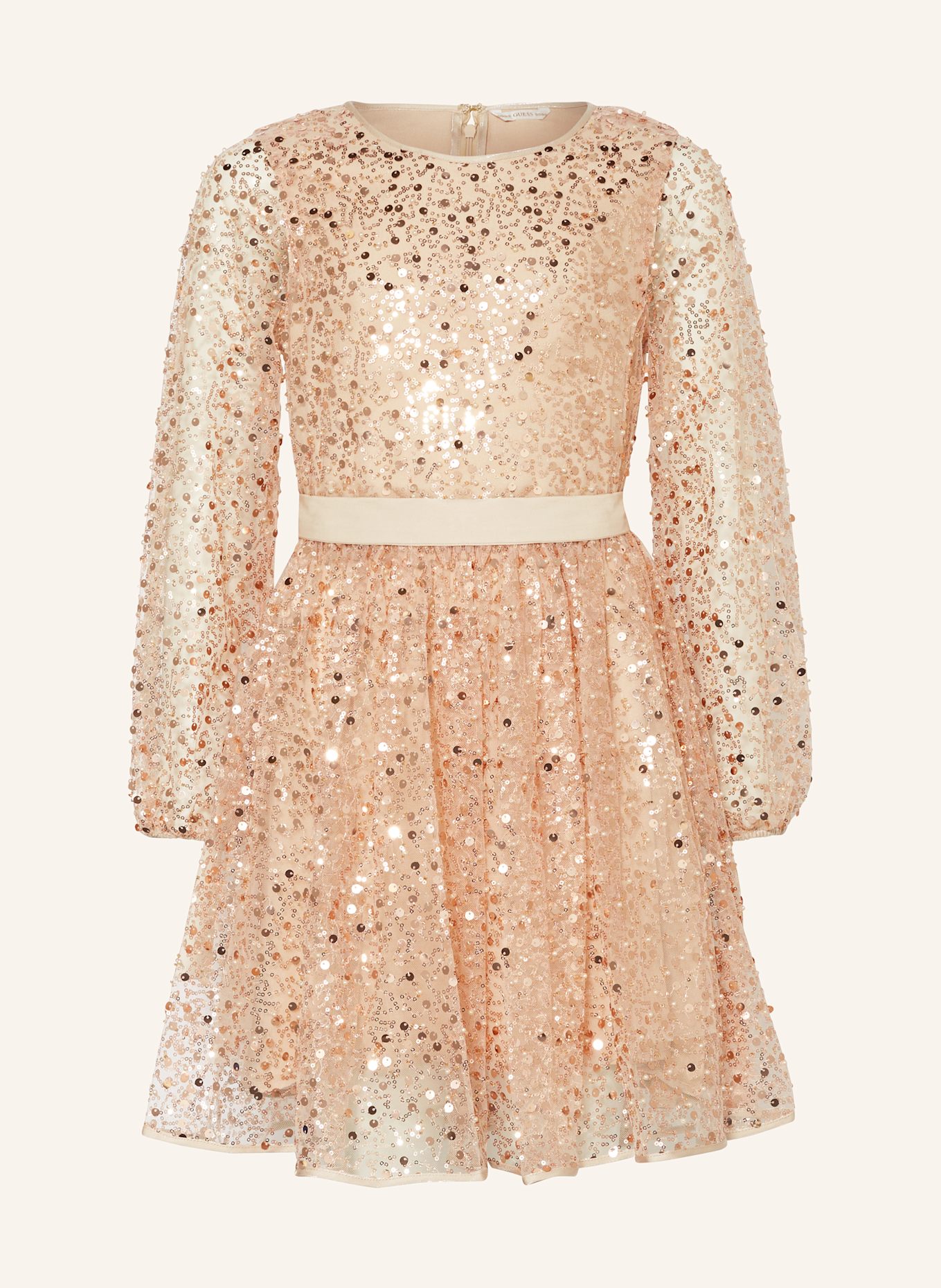 GUESS Koktejlové šaty CEREMONY ze síťoviny: TMAVĚ ORANŽOVÁ