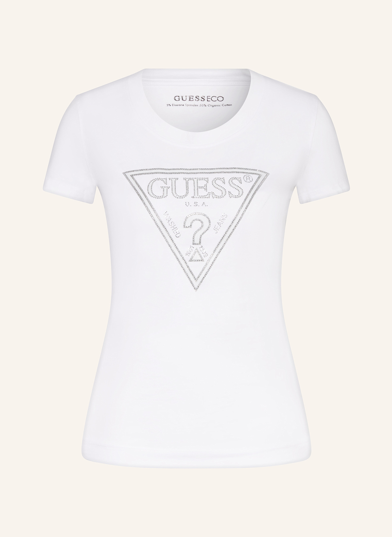 GUESS T-shirt with decorative gems: WHITE/ SILVER