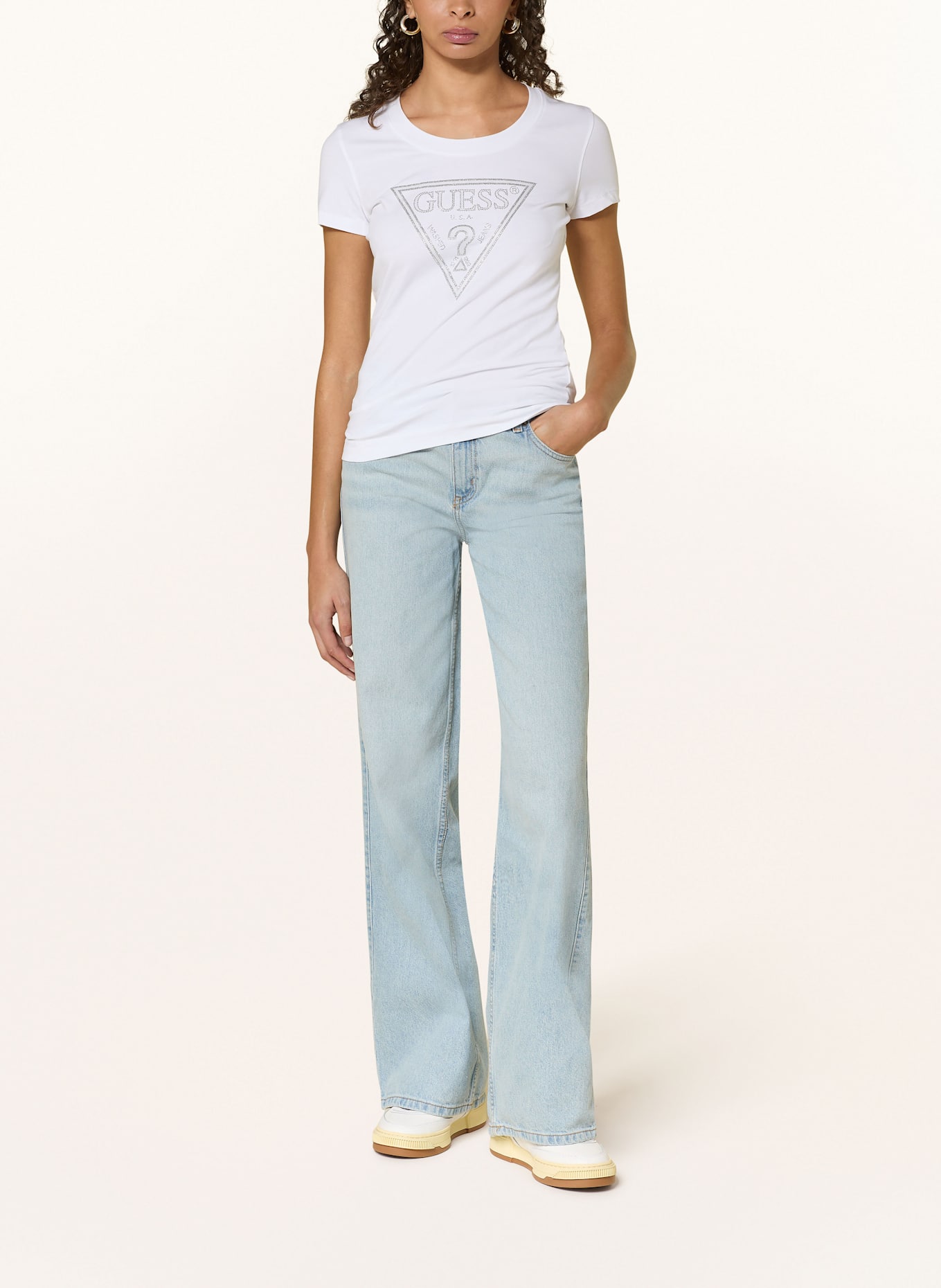 GUESS T-shirt with decorative gems: WHITE/ SILVER