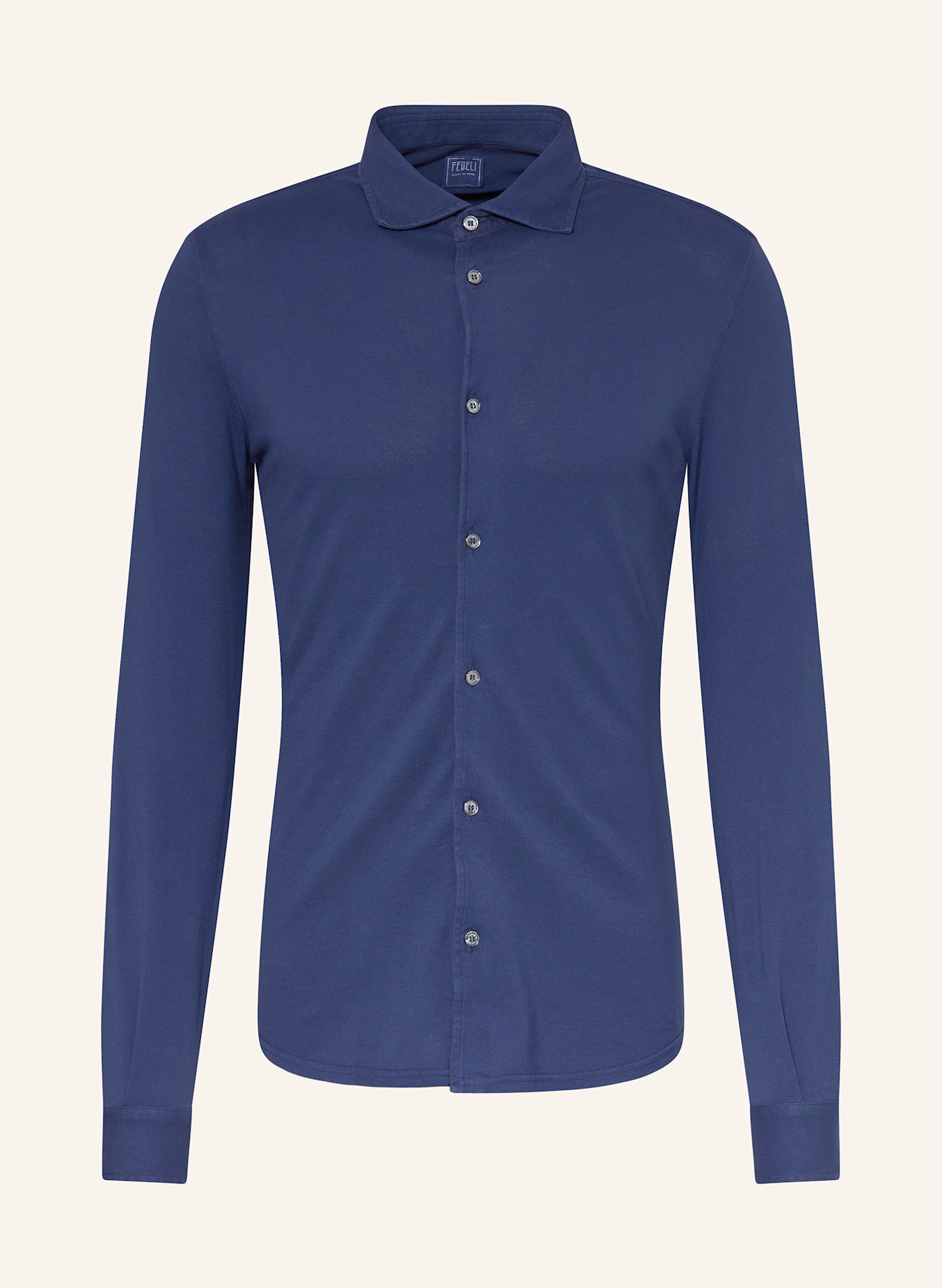 FEDELI Piqué-Hemd Custom Fit: DUNKELBLAU