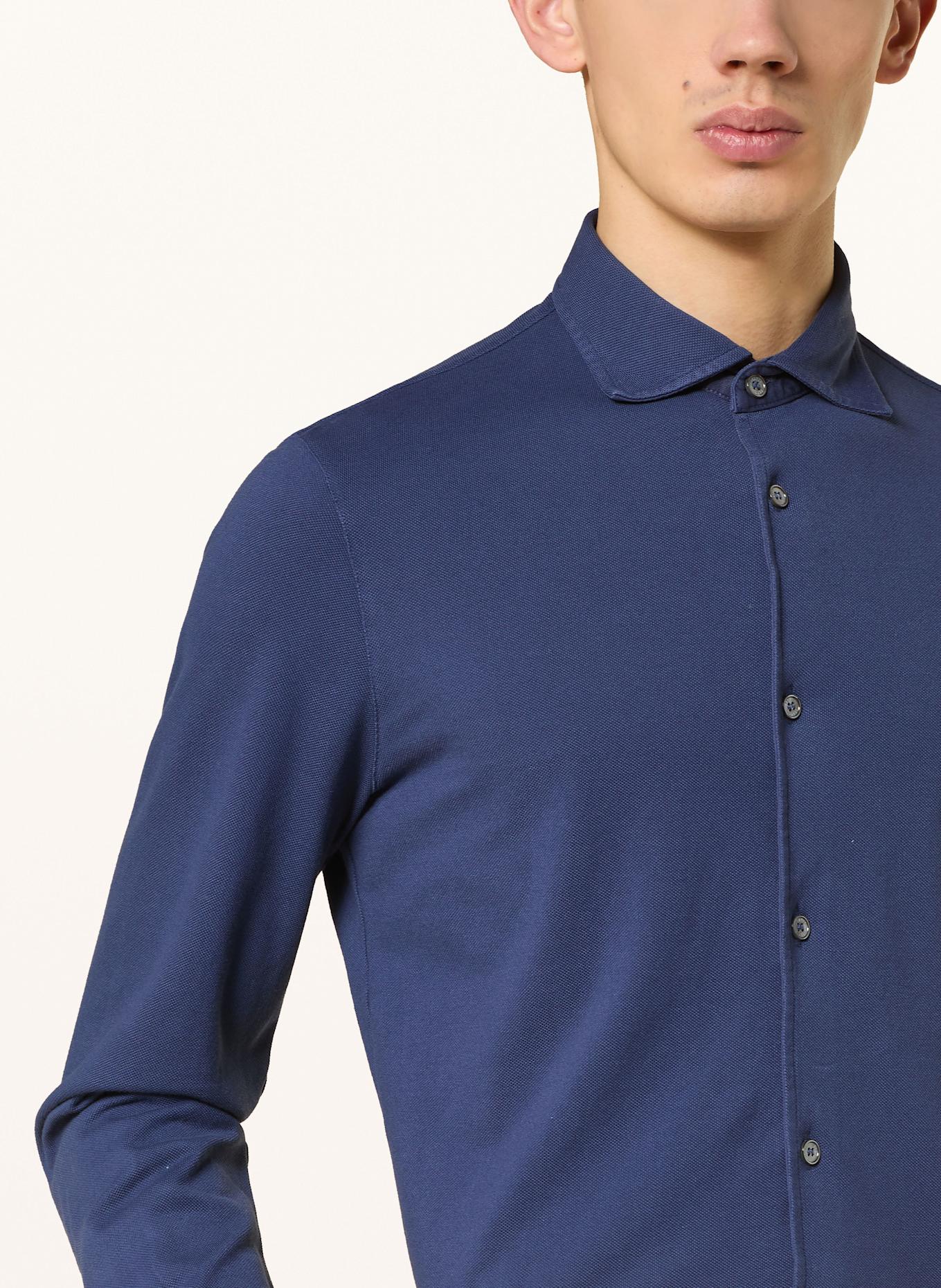 FEDELI Piqué-Hemd Custom Fit: DUNKELBLAU