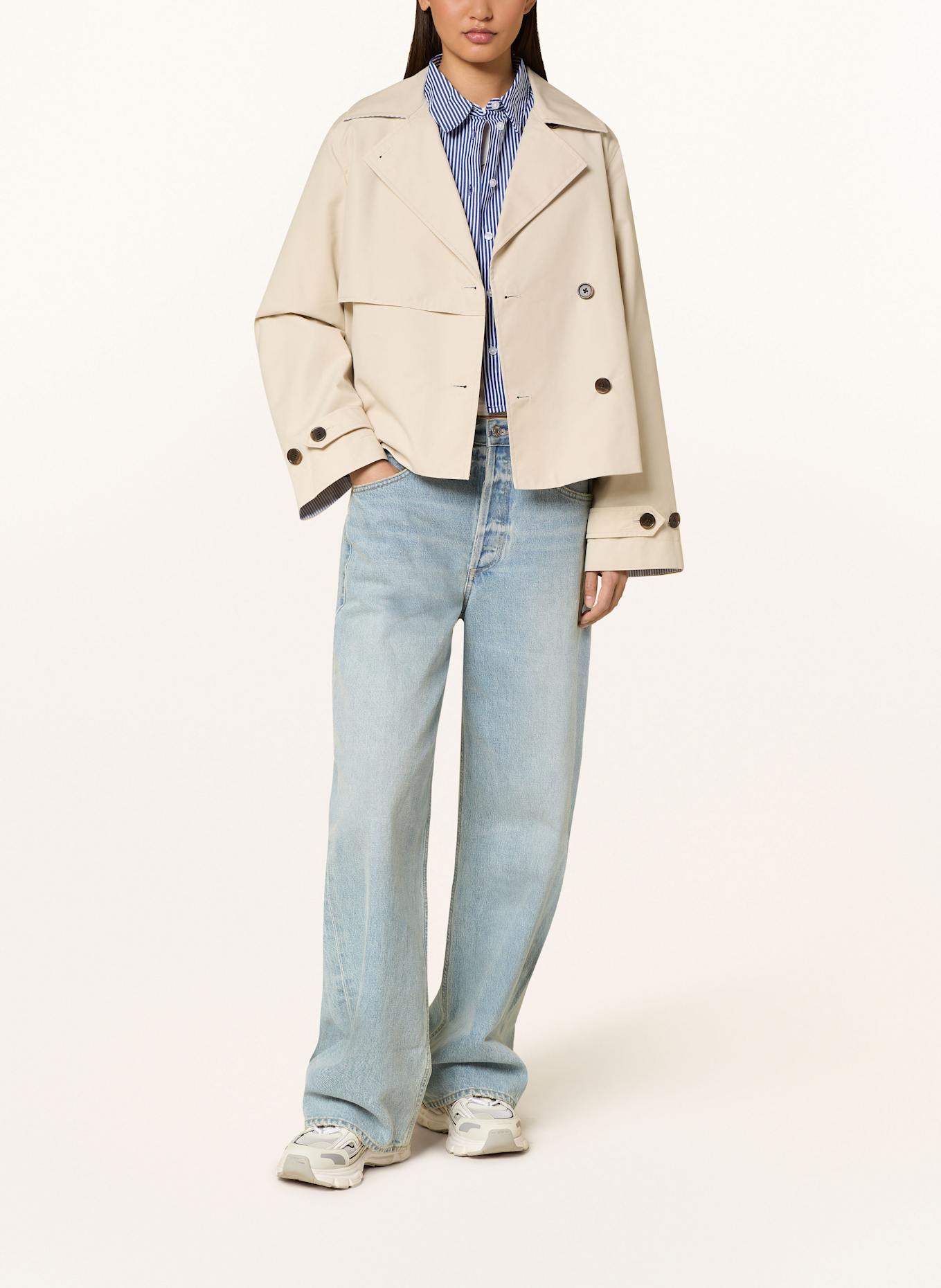 TOMMY JEANS Hemdbluse: DUNKELBLAU / WEISS