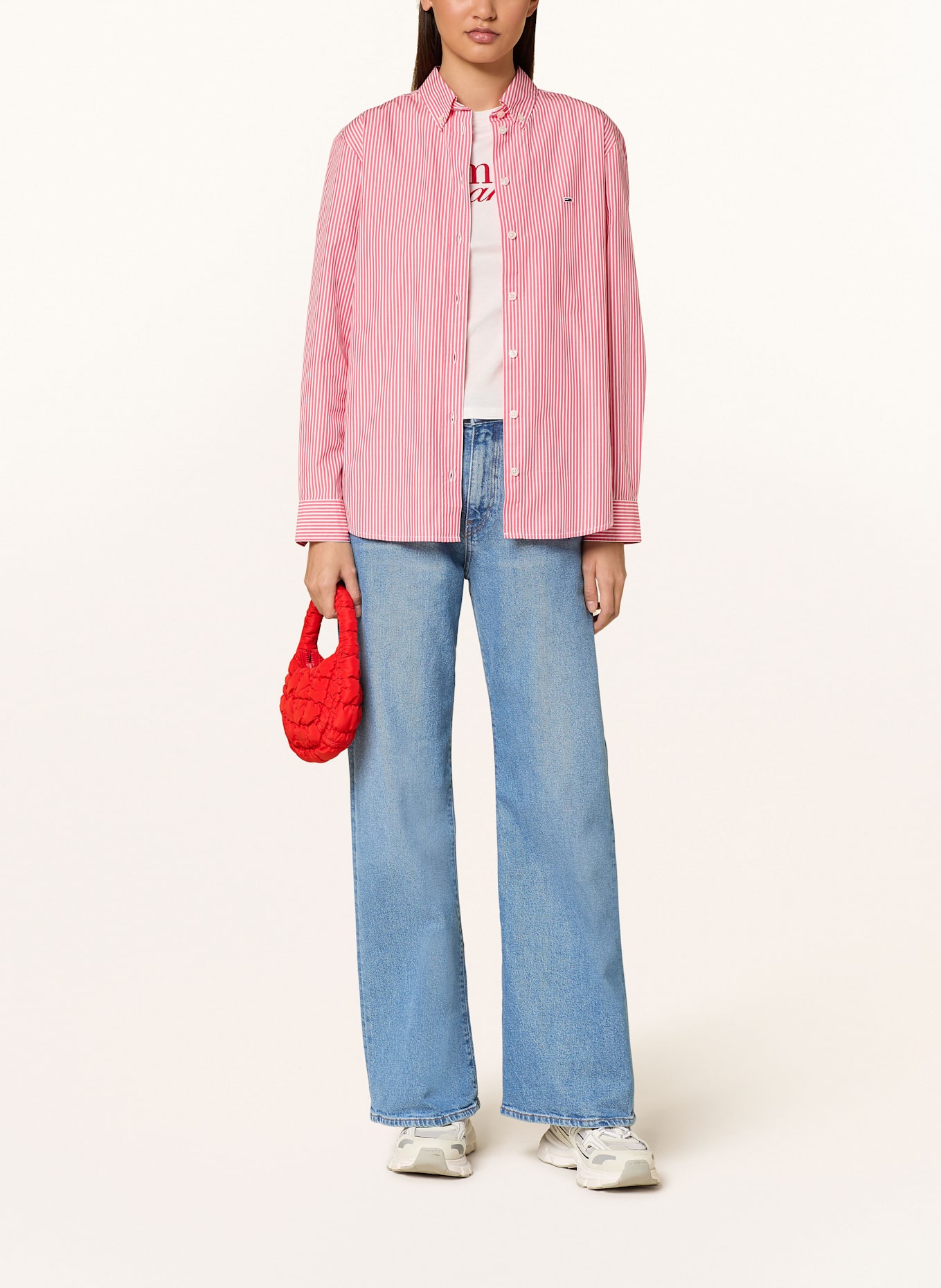 TOMMY JEANS Hemdbluse: HELLROT / WEISS