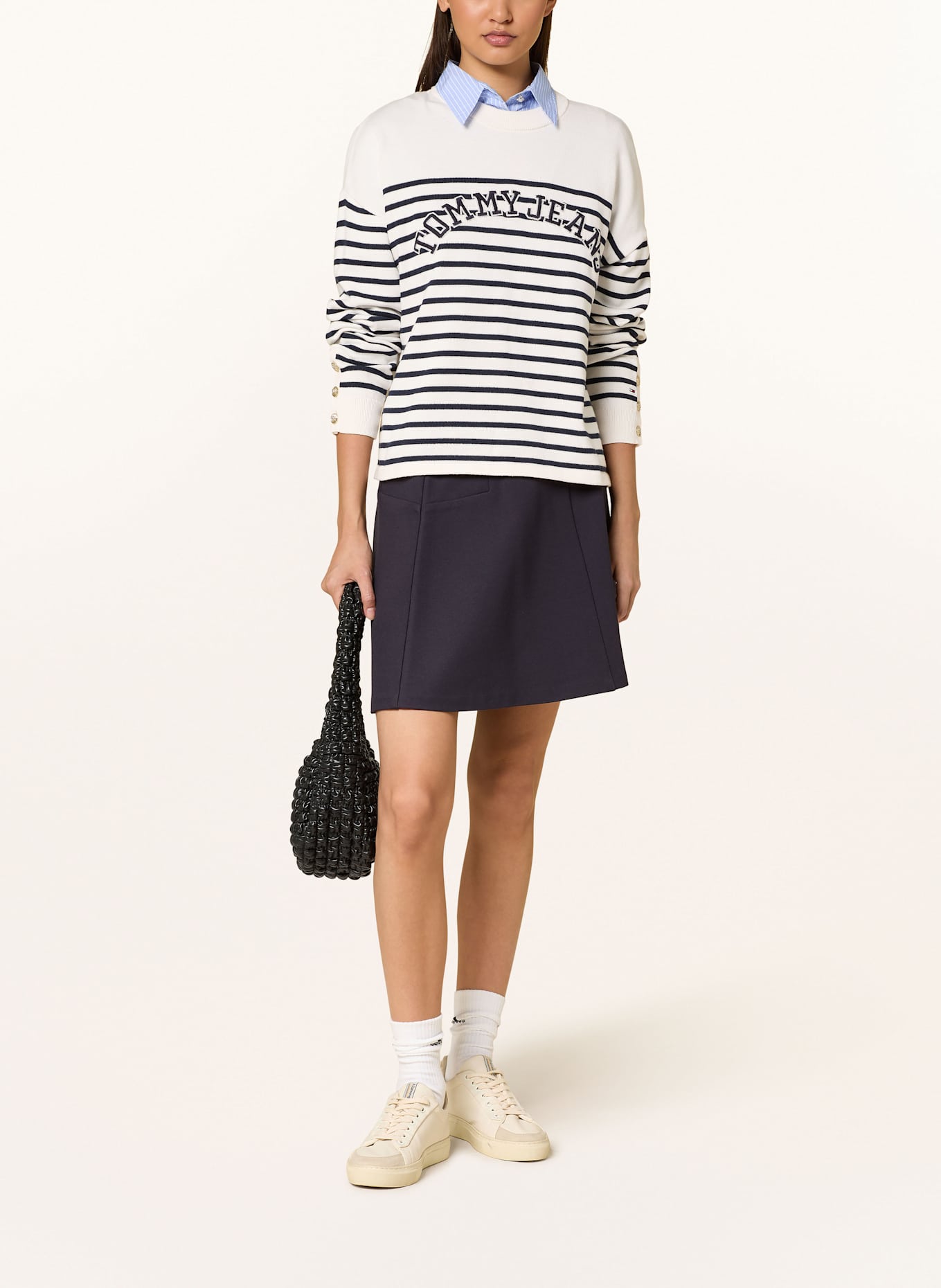 TOMMY JEANS Pullover: WEISS / DUNKELBLAU