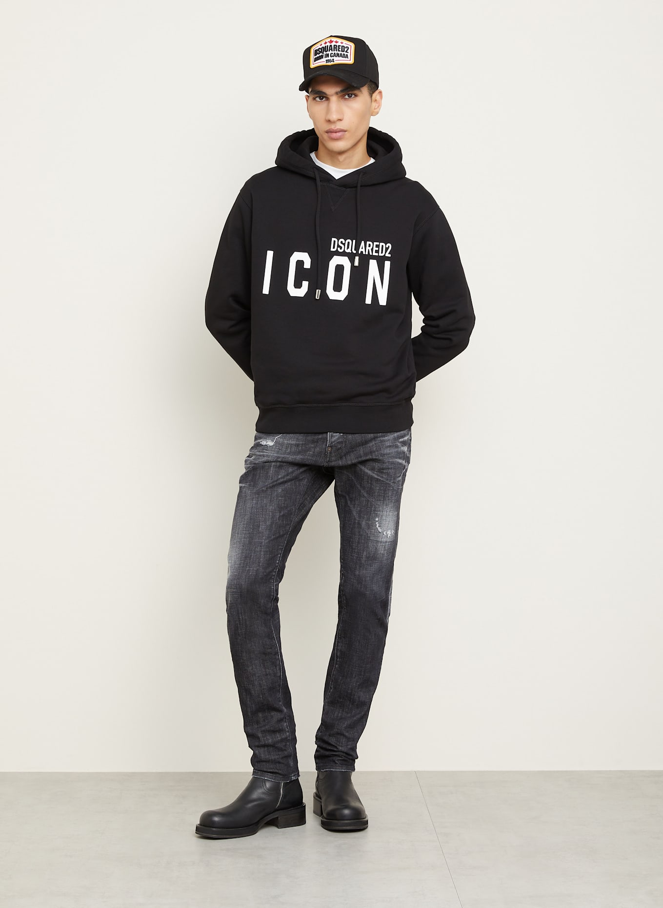 DSQUARED2 Mikina s kapucí: ČERNÁ / BÍLÁ