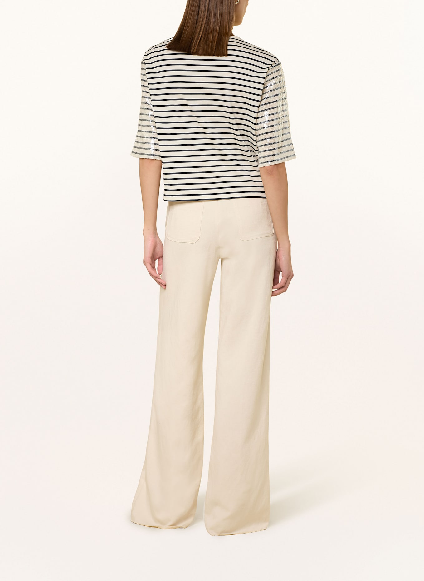 MARELLA T-shirt z rękawem 3/4 i cekinami: KREMOWY / GRANATOWY