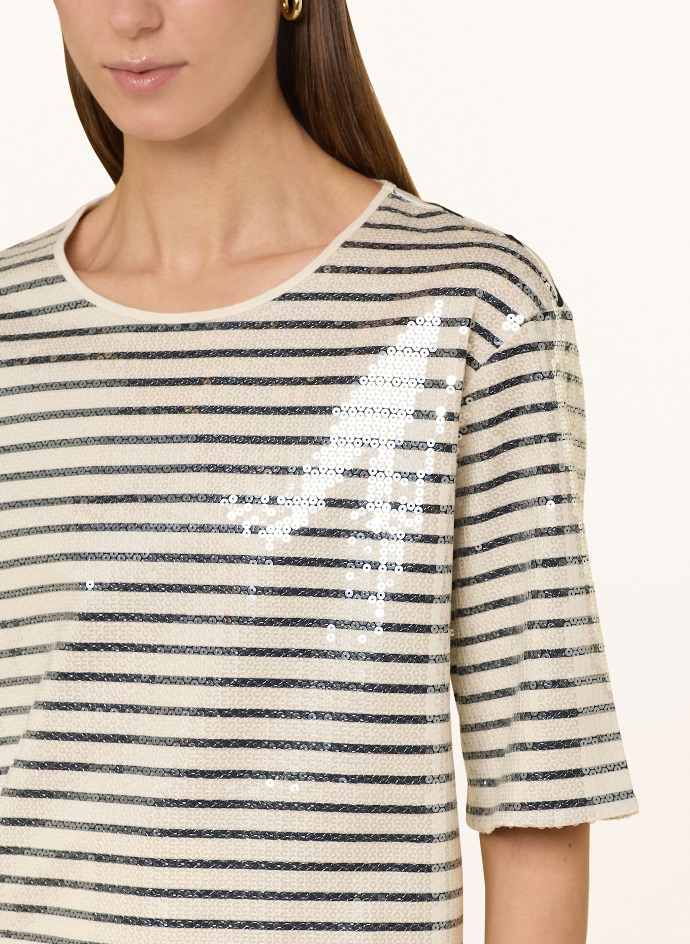 MARELLA T-shirt z rękawem 3/4 i cekinami: KREMOWY / GRANATOWY