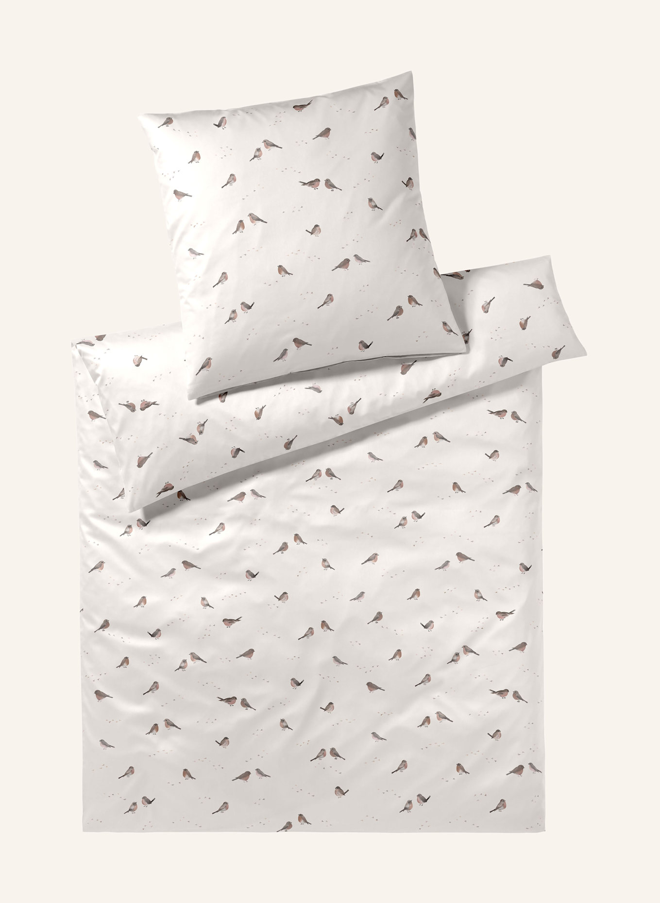 elegante Bettwäsche ROTKEHLCHEN: WEISS/ TAUPE