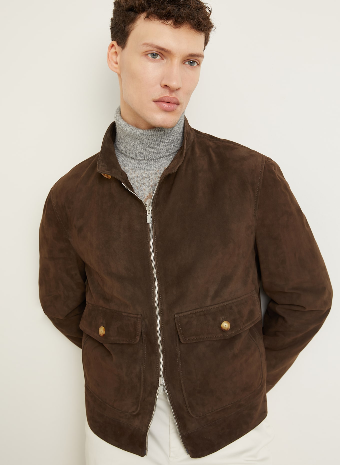BRUNELLO CUCINELLI Leather jacket: DARK BROWN